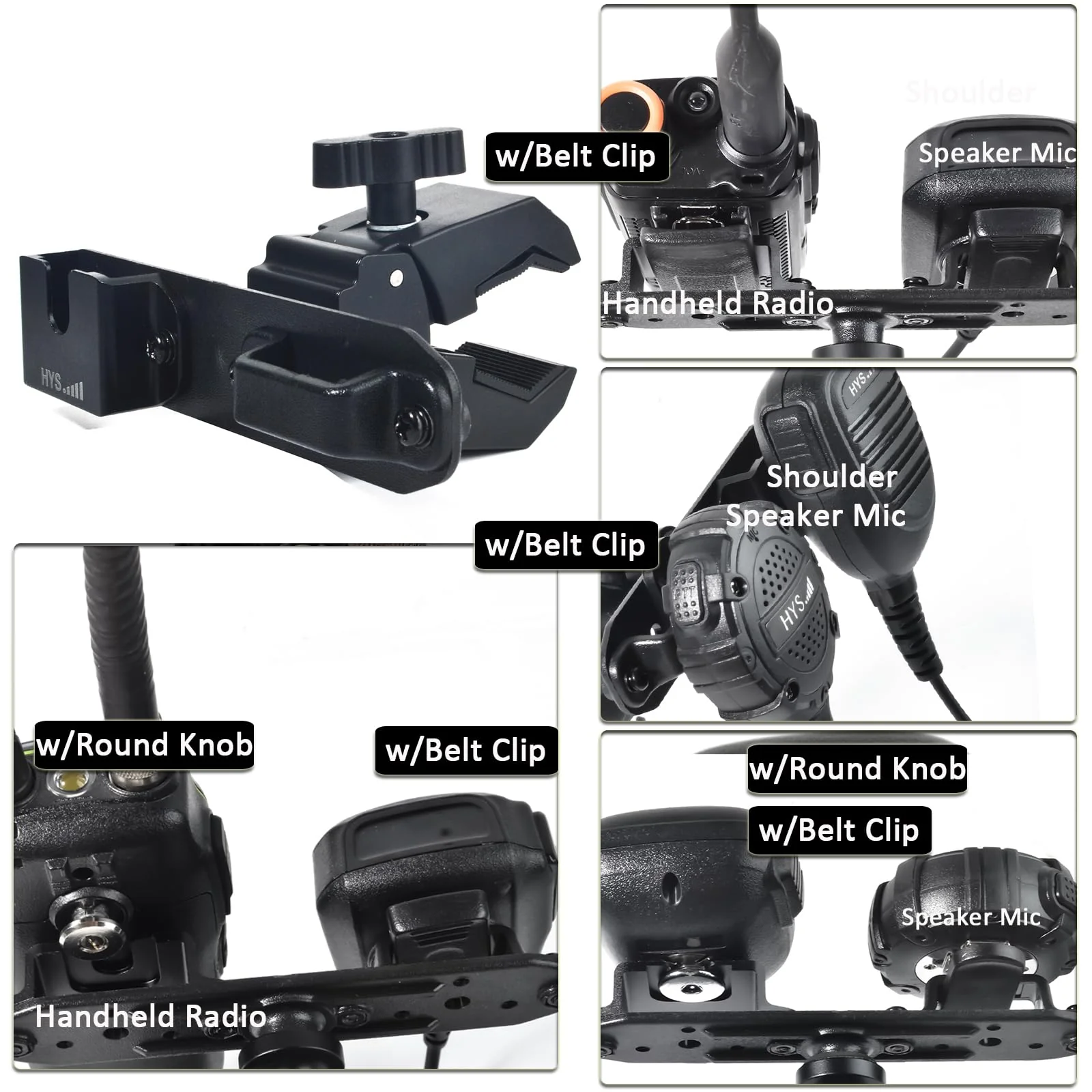 HYS Radio & Speaker Mic Clamp Mount Holder - Quick Release for Uniden BC906W Wireless CB Microphone and Speaker, Marine Radio, Walkie Talkie, Police Scanner w/ Belt Clip & Knob Holder Base HYSZ10AL - Image 2