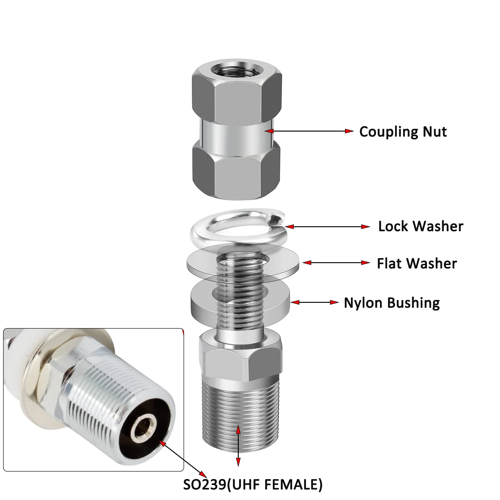 HYS SO-239 UHF Female Stud Mount - 3/8-24 UNF Stainless Steel L Bracket & U Bolt - Ham CB Antenna Hardware for Vehicles/Base Stations - Image 3