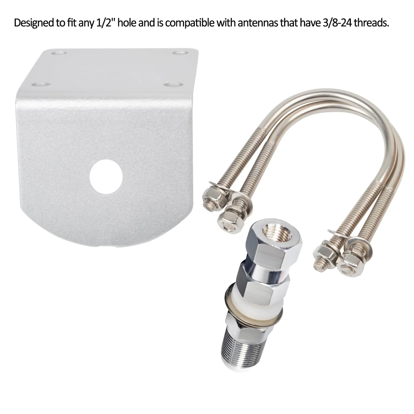 HYS SO-239 UHF Female Stud Mount - 3/8-24 UNF Stainless Steel L Bracket & U Bolt - Ham CB Antenna Hardware for Vehicles/Base Stations - Image 7