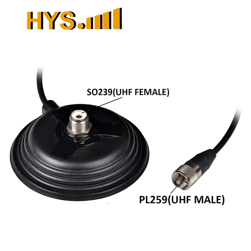 HYS TC-110M CB/VHF/UHF/HF Ham Radio Antenna Magnet Mount SO-239 Connection Style W/5M(16.4ft) RG58 Coaxial Cable PL-259 Plug - Image 2