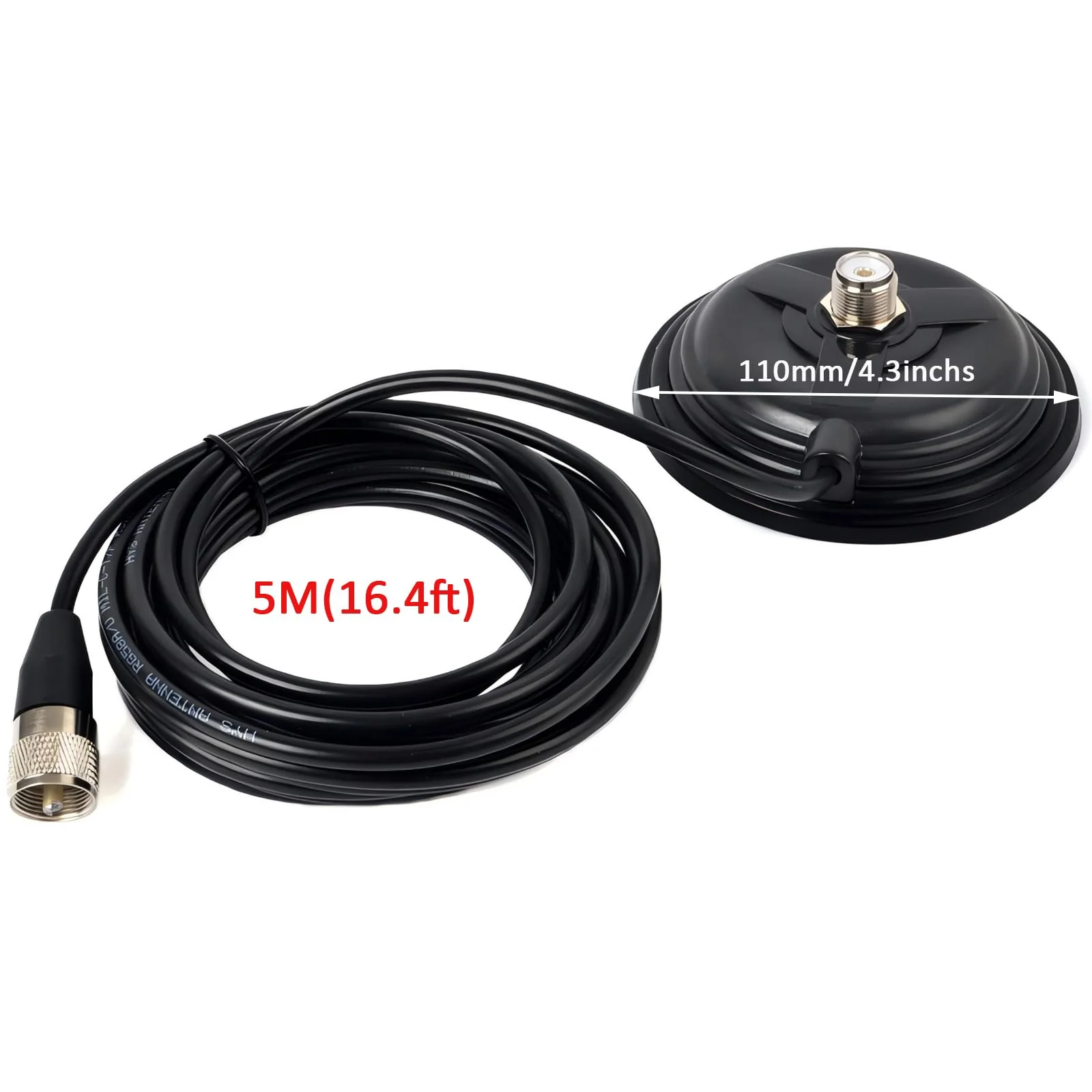 HYS TC-110M CB/VHF/UHF/HF Ham Radio Antenna Magnet Mount SO-239 Connection Style W/5M(16.4ft) RG58 Coaxial Cable PL-259 Plug - Image 4