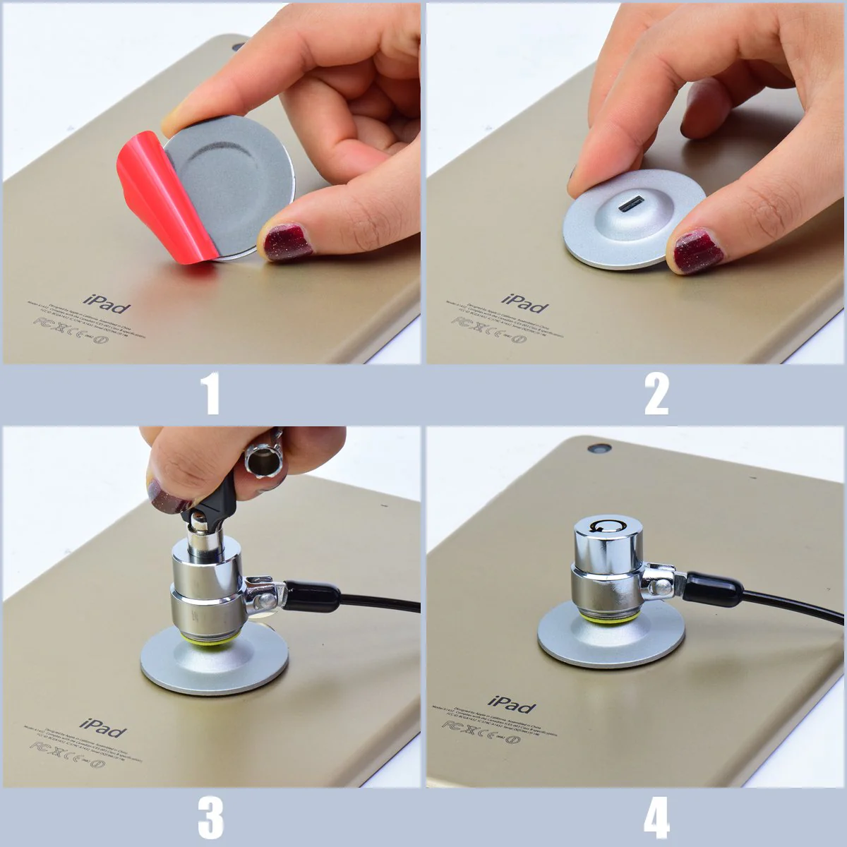 I3C Anchor Plate Adhesive Security Plate, Laptop Lock Plate with Slot, Universal Lock Plate for Laptop, Monitor, Smart Phone, MacBook, Ipad, Tablet, Other Electronic Products (Silver 4 Pack) Silver - Image 3