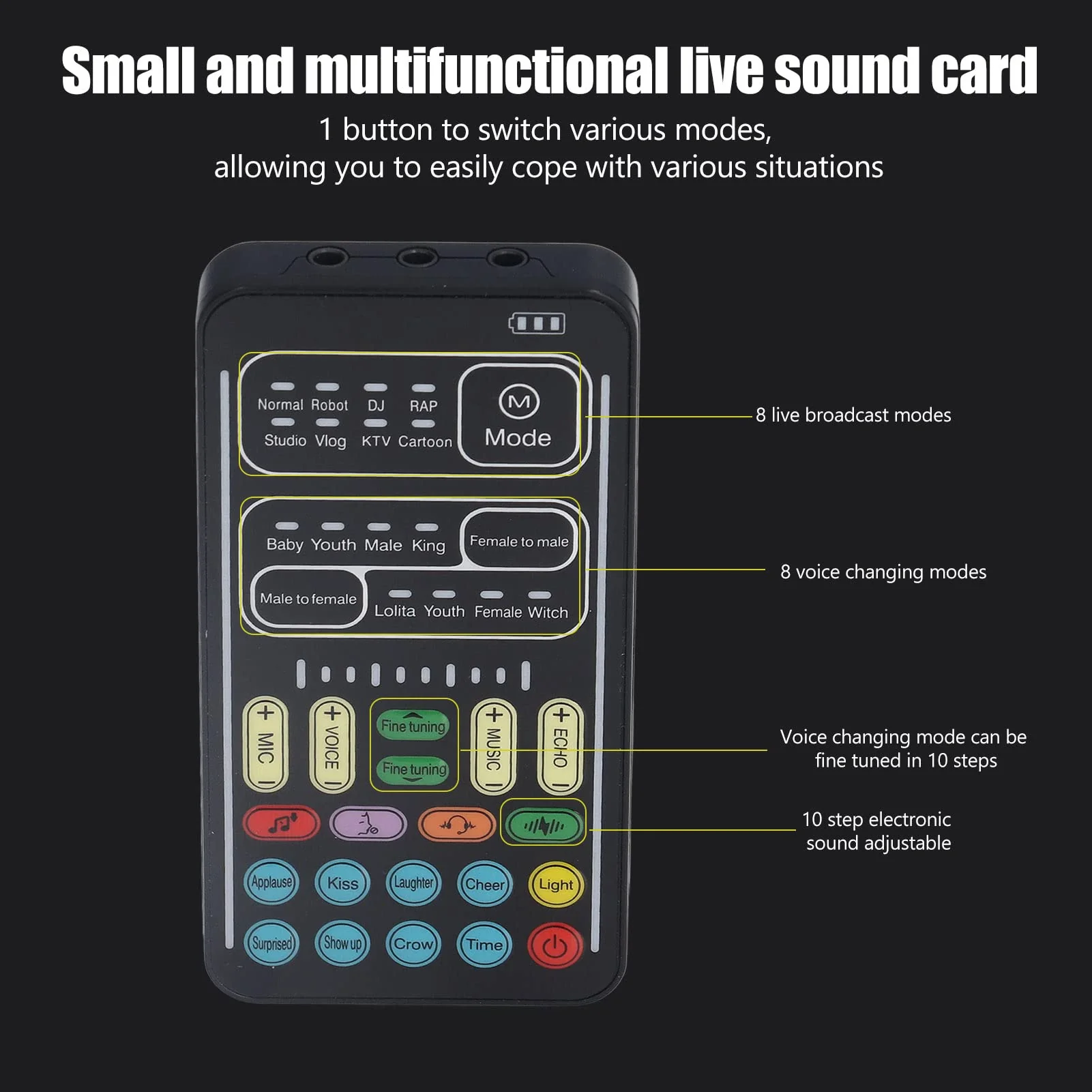 I9 Voice Changer Set, Mini Live Broadcast Voice Disguiser, Handheld Microphone Voice Changer, 8 Different Sounds/Sound Effects, for iOS, for Android(English Version) English Version - Image 3