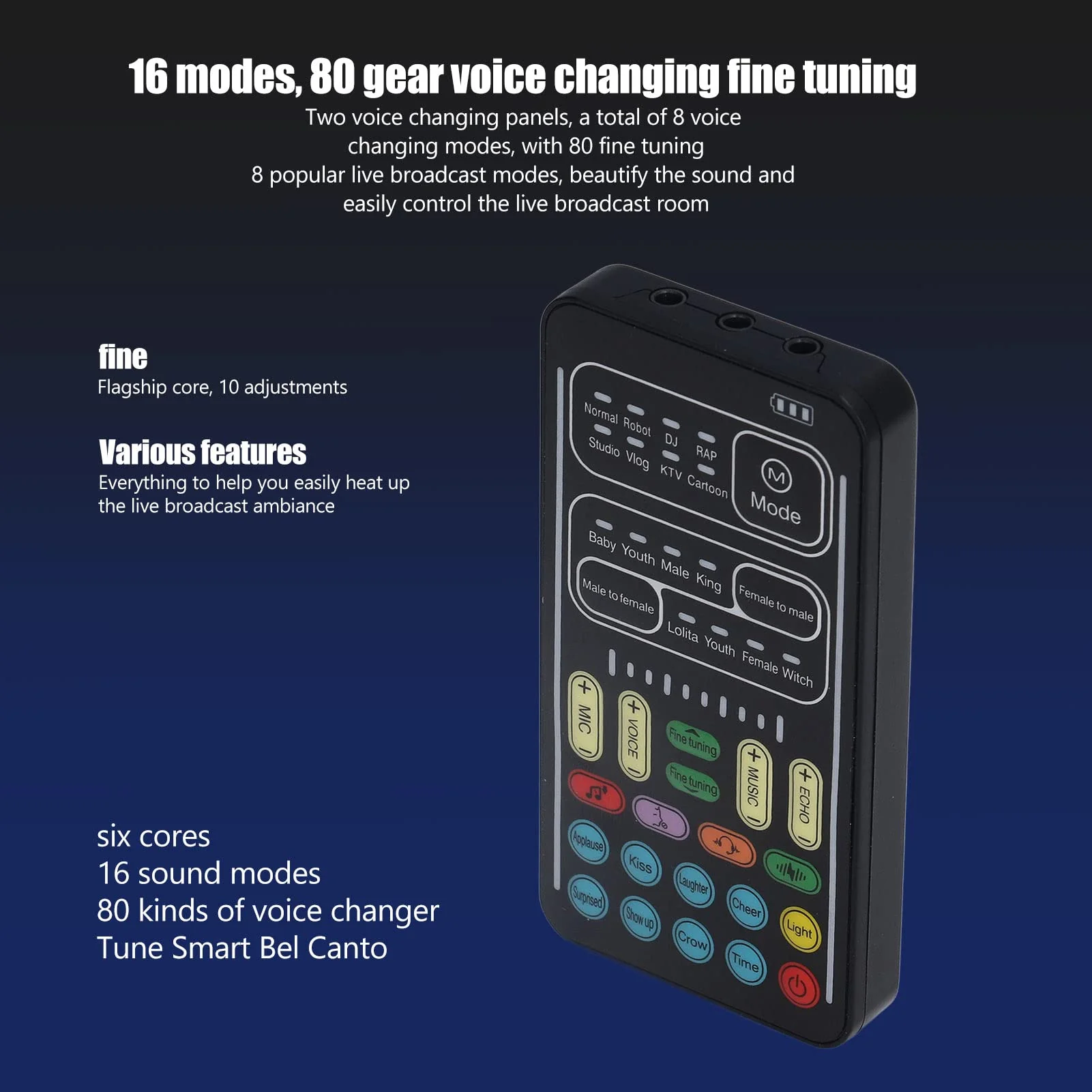 I9 Voice Changer Set, Mini Live Broadcast Voice Disguiser, Handheld Microphone Voice Changer, 8 Different Sounds/Sound Effects, for iOS, for Android(English Version) English Version - Image 4