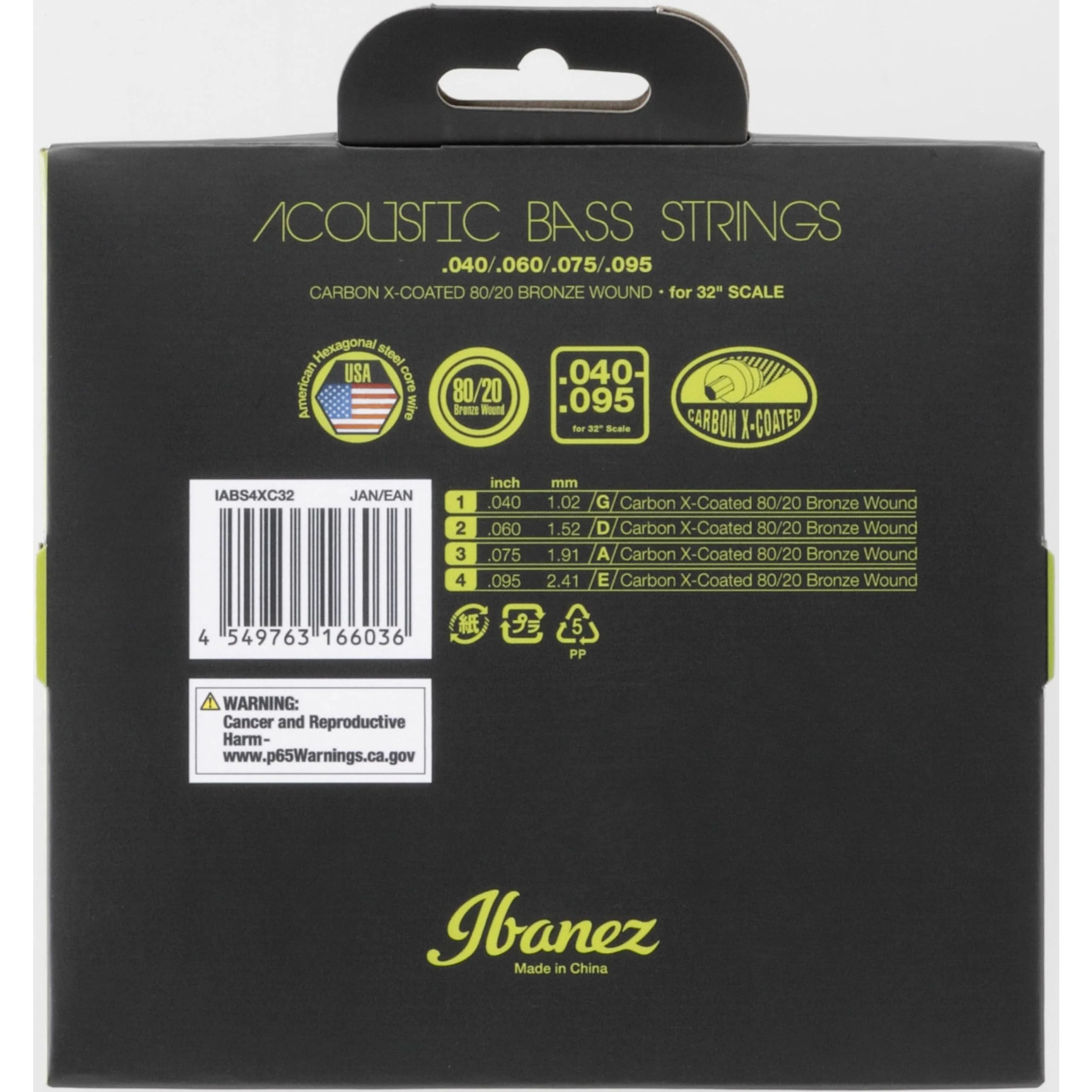 Ibanez Carbon Coated Strings for 32 Inch Scale Acoustic Bass-040-095 80/20 Bronze (IABS4XC32) 80/20 bronze carbon-coated; 32 inch scale - Image 2