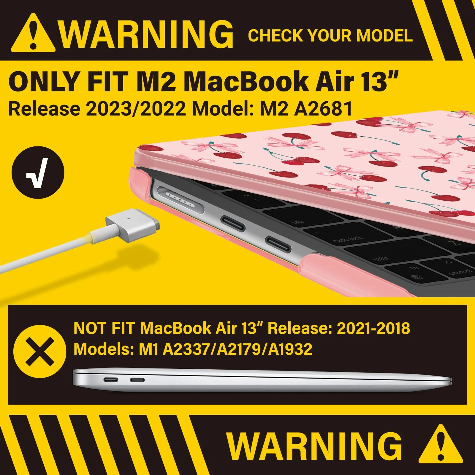 IBENZER Compatible with 2024 2023 2022 MacBook Air 13 inch Case M3 A3113 M2 A2681, HardShell Case & KeyboardCover & ScreenFilm & Type-C Adapter for Mac Air 13.6, Cherry, AT13-KK-CHRY+2TC For Macbook Air 13.6" M3 A3113 M2 A2681 - Image 3