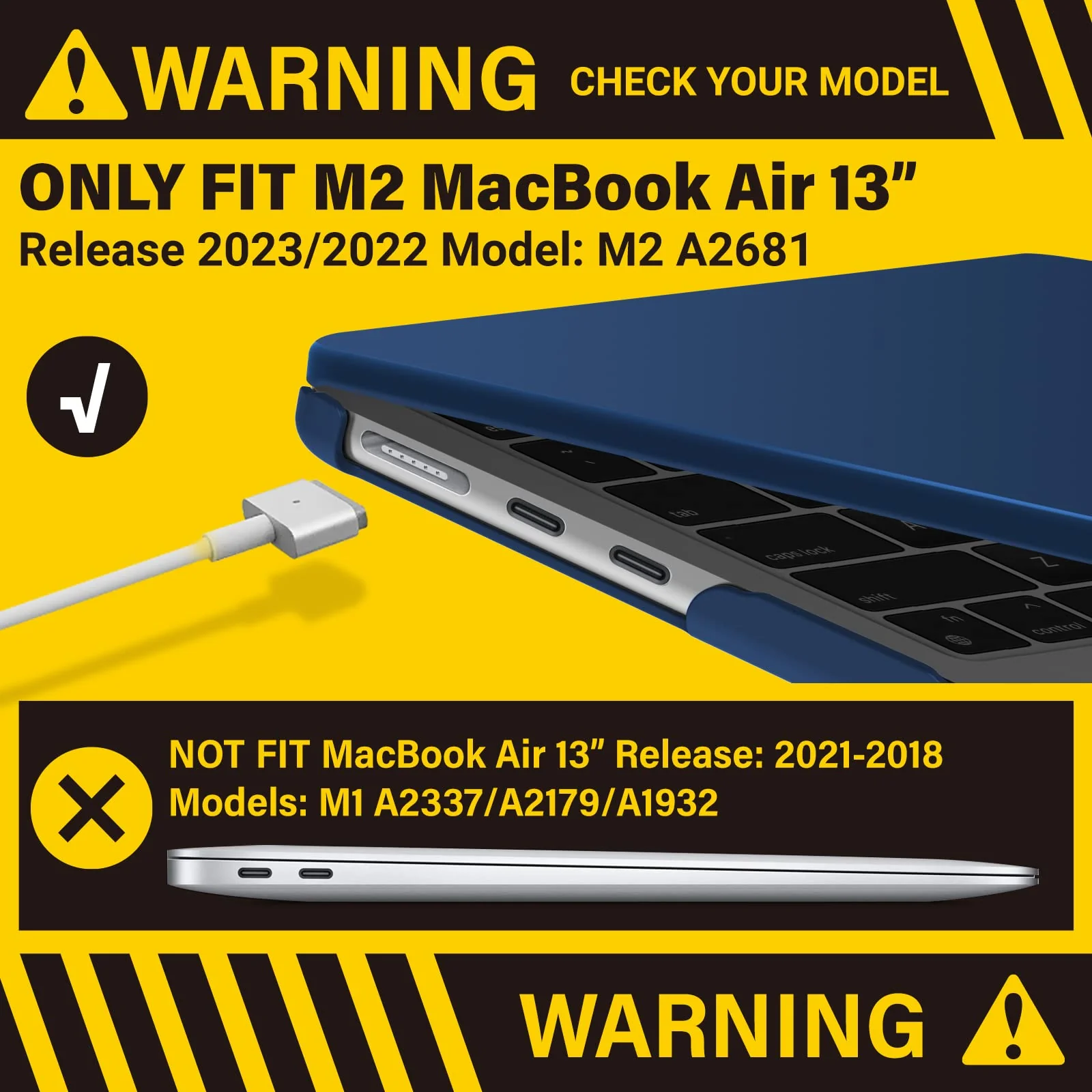 IBENZER Compatible with 2024 2023 2022 MacBook Air 13 inch Case M3 A3113 M2 A2681, HardShell Case & KeyboardCover & ScreenFilm & Type-C Adapter for Mac Air 13.6, Navy Blue, AT13-KK-NVBL+2TC For Macbook Air 13.6" M3 A3113 M2 A2681 - Image 3