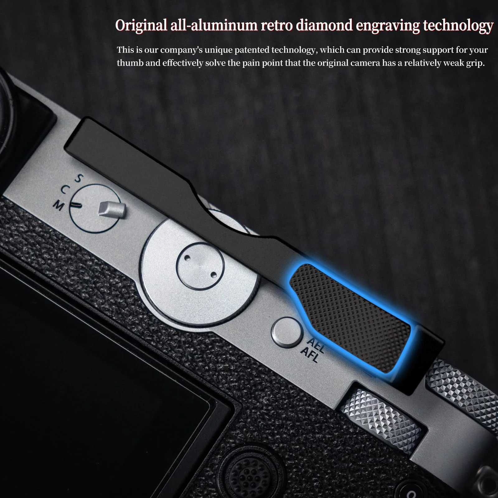 Iborrys Thumb Up Grip ，Compatible with Fujifilm Fuji GFX100RF Camera, Hot Shoe Thumb Rest Support Grip ，Original All-Aluminum Retro Diamond Engraving Technology | Improves Shooting Stability (Black) Black - Image 5