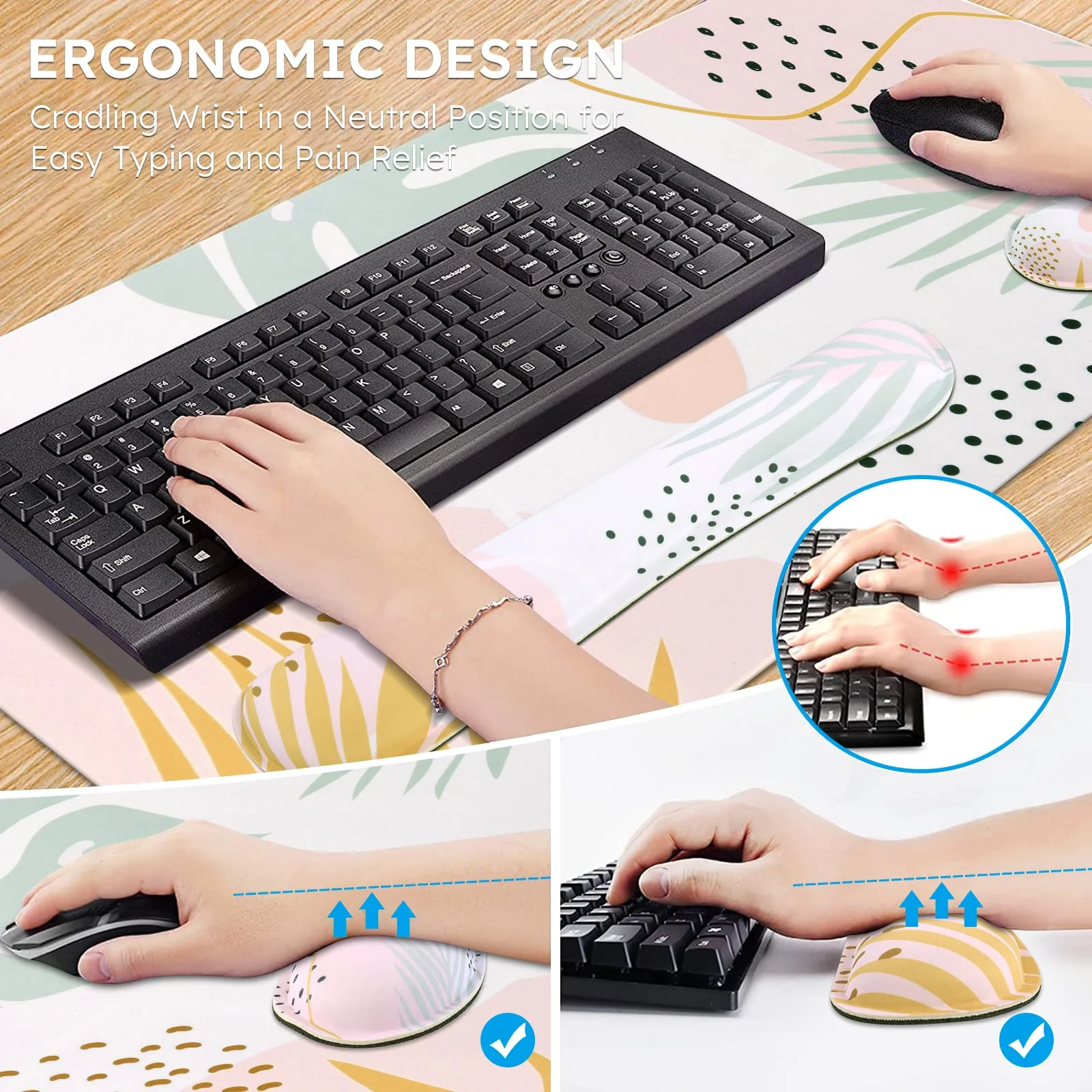 iCasso Desk Pad Mat, Big Ergonomic Mouse Pad,+ Keyboard Pad+Wrist Rest, Easy Typing Pain Relief, 3Pcs (35.4×15.7 in) Keyboard Mat Desk Mat for Keyboard and Mouse (Morlandi) 1-morlandi - Image 6