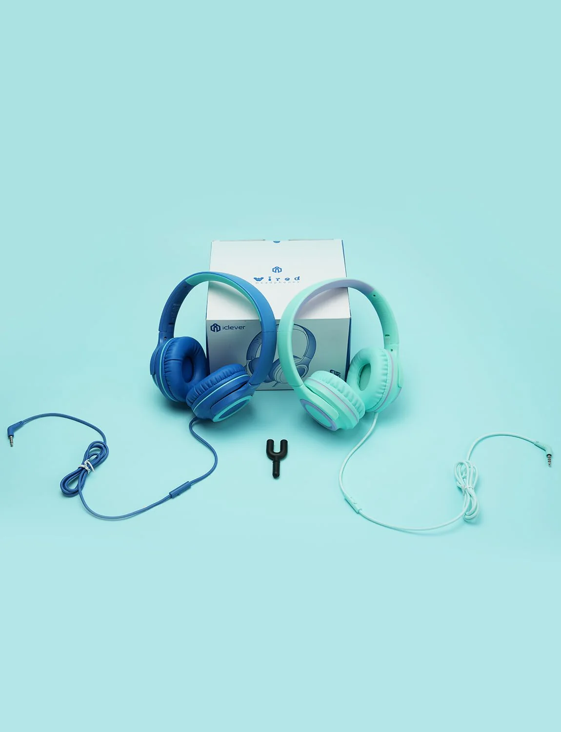 iClever 2Pack Kids Headphones with Sharing Splitter - 85dBA Safe Volume Limited - HS22 Wired Headphones for Kids Teens, Tangle-Free 3.5mm Jack Foldable Stereo Headphones for School/Tablet/Travel Green & Blue - Image 8