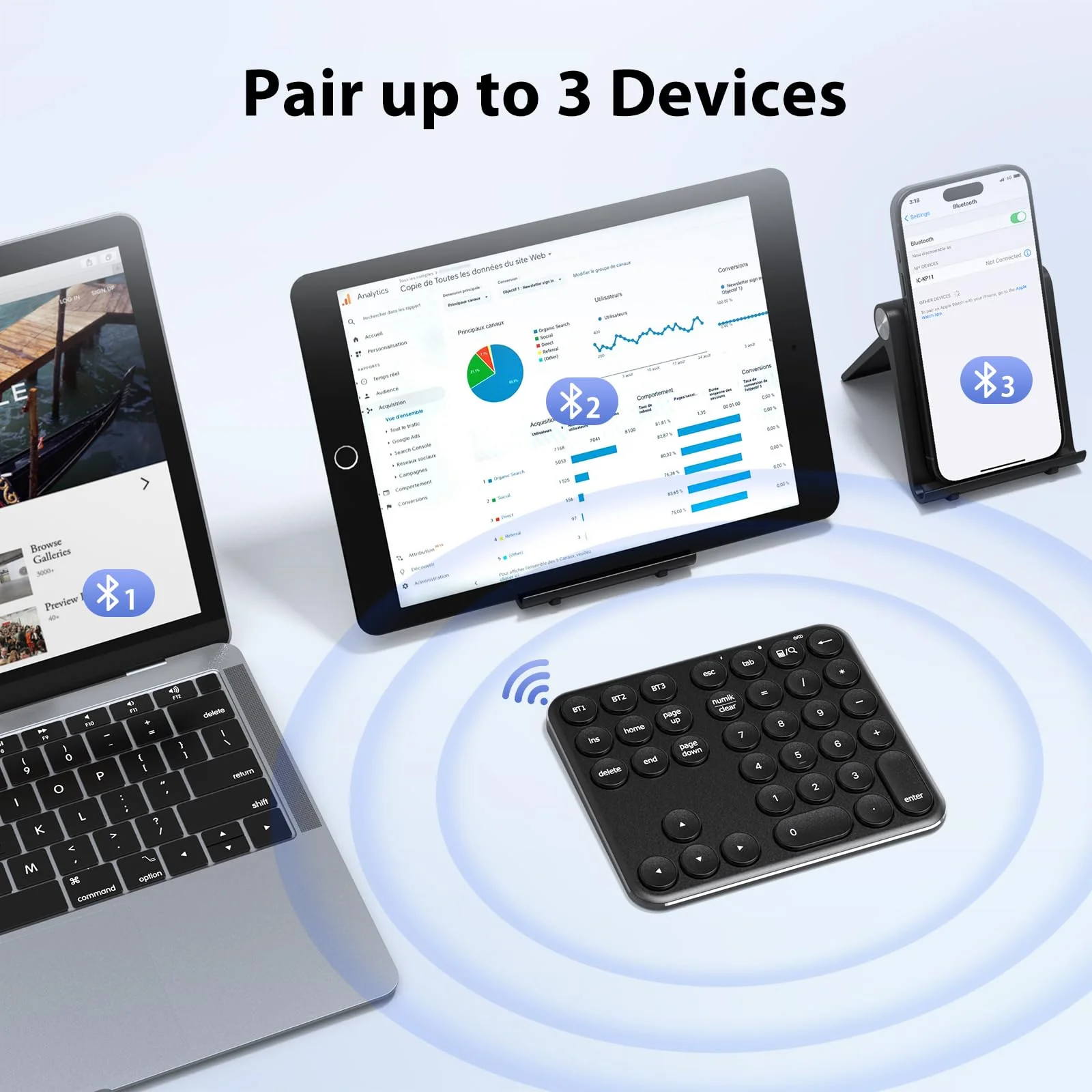 iClever Bluetooth Number Pad, Portable Wireless Number Pad, Aluminum Rechargeable 35-Keys Numeric Keypad for Multi-Devices, Compatible for Laptop, Mac, iMac, Tablet, PC and Desktop - Image 2