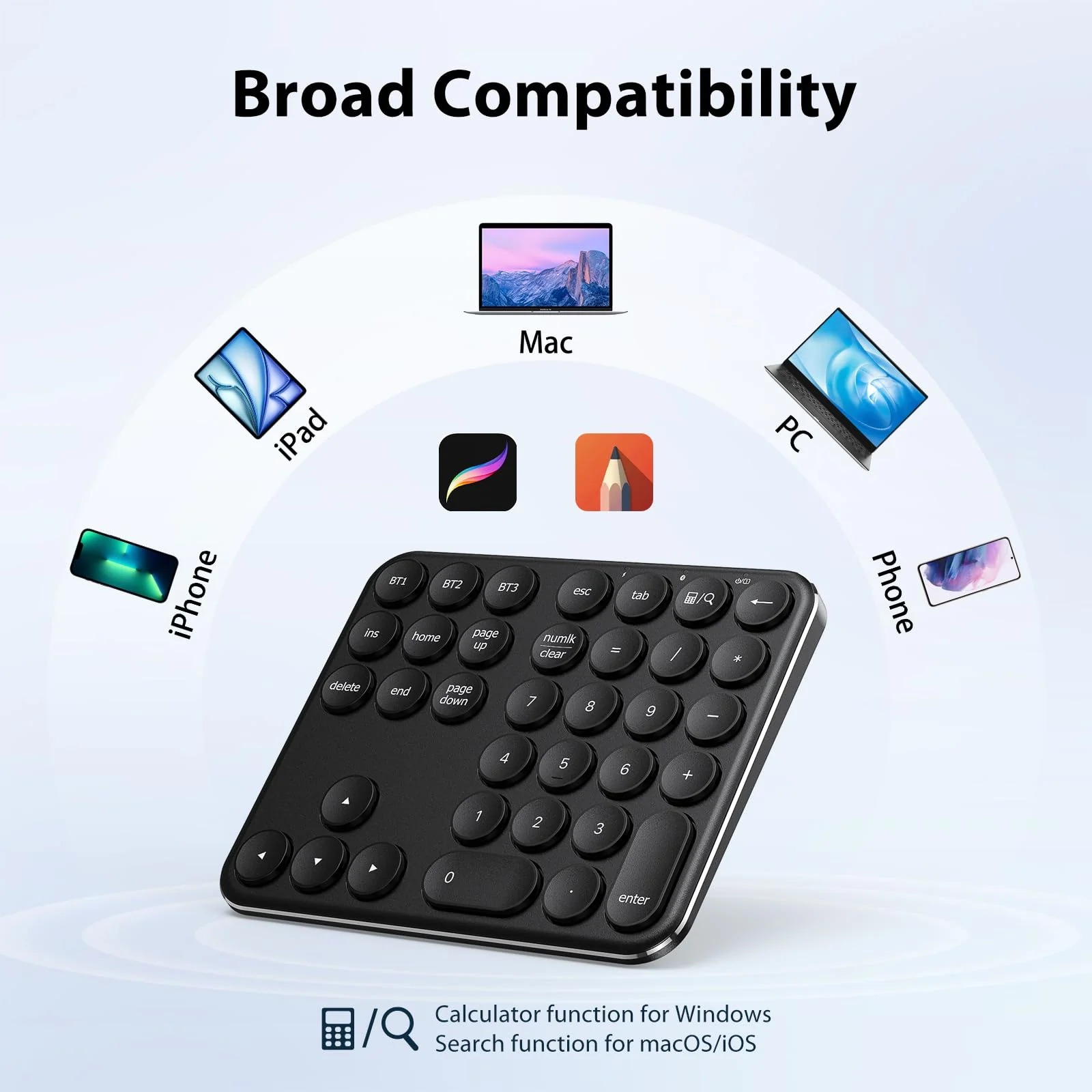 iClever Bluetooth Number Pad, Portable Wireless Number Pad, Aluminum Rechargeable 35-Keys Numeric Keypad for Multi-Devices, Compatible for Laptop, Mac, iMac, Tablet, PC and Desktop - Image 6