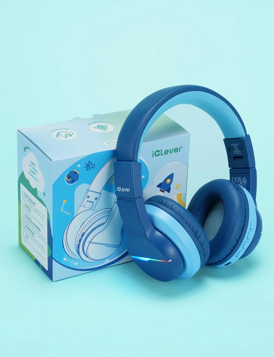 iClever BTH12 Kids Bluetooth Headphones,Colorful LED Lights Wireless Kids Headphones,74/85dBA Safe Volume,85H Playtime,Bluetooth 5.2,Over Ear Headphones Built-in Mic for iPad/Tablet/Airplane,Blue Blue - Image 8