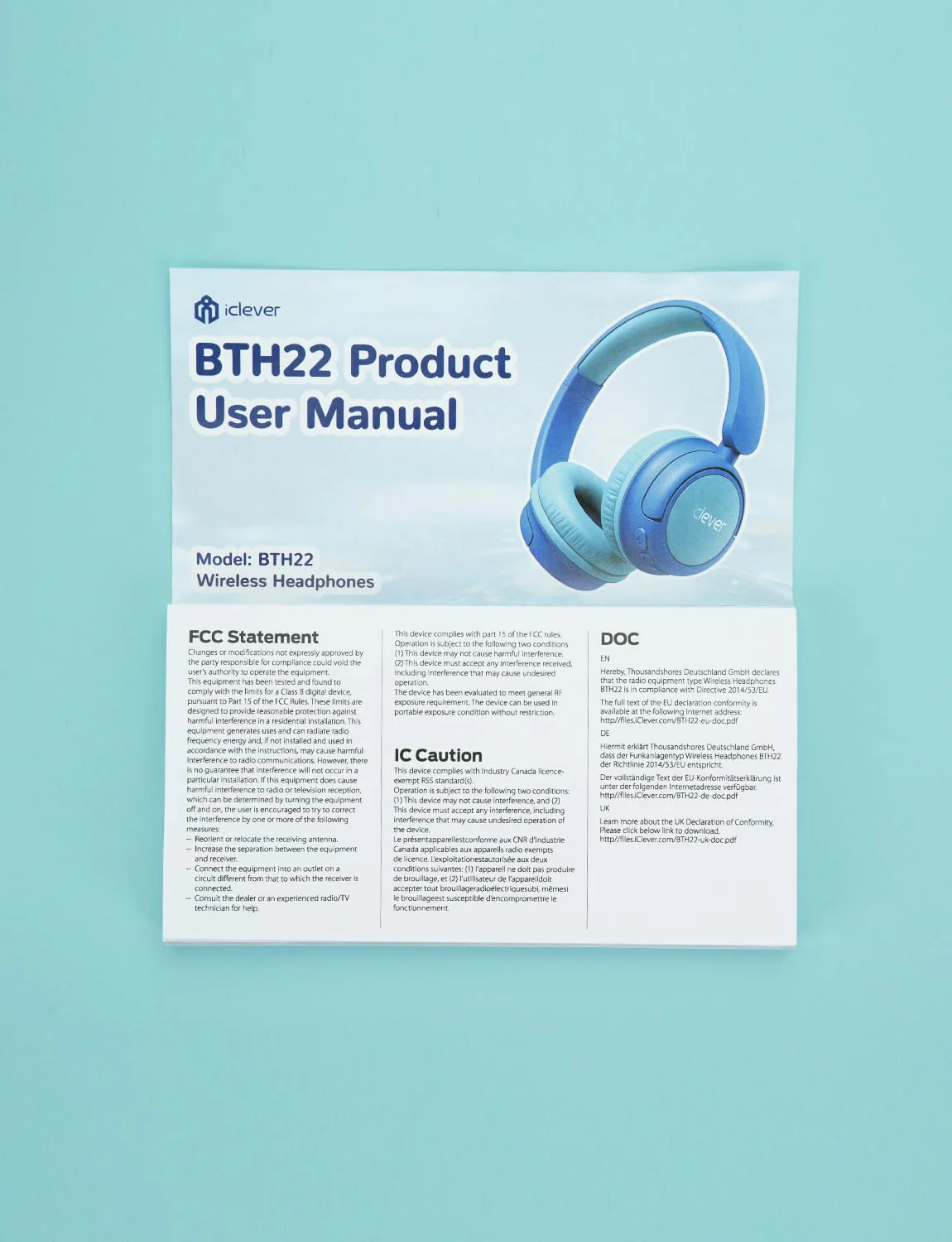 iClever BTH22 Kids Bluetooth Headphones, 60H Play Time, 74/85 dBA Safe Volume, Bluetooth 5.4, USB C, Over Ear Kids Headphones Wireless with Mic AUX Cord for iPad/Tablet/Travel/School, Blue - Image 11