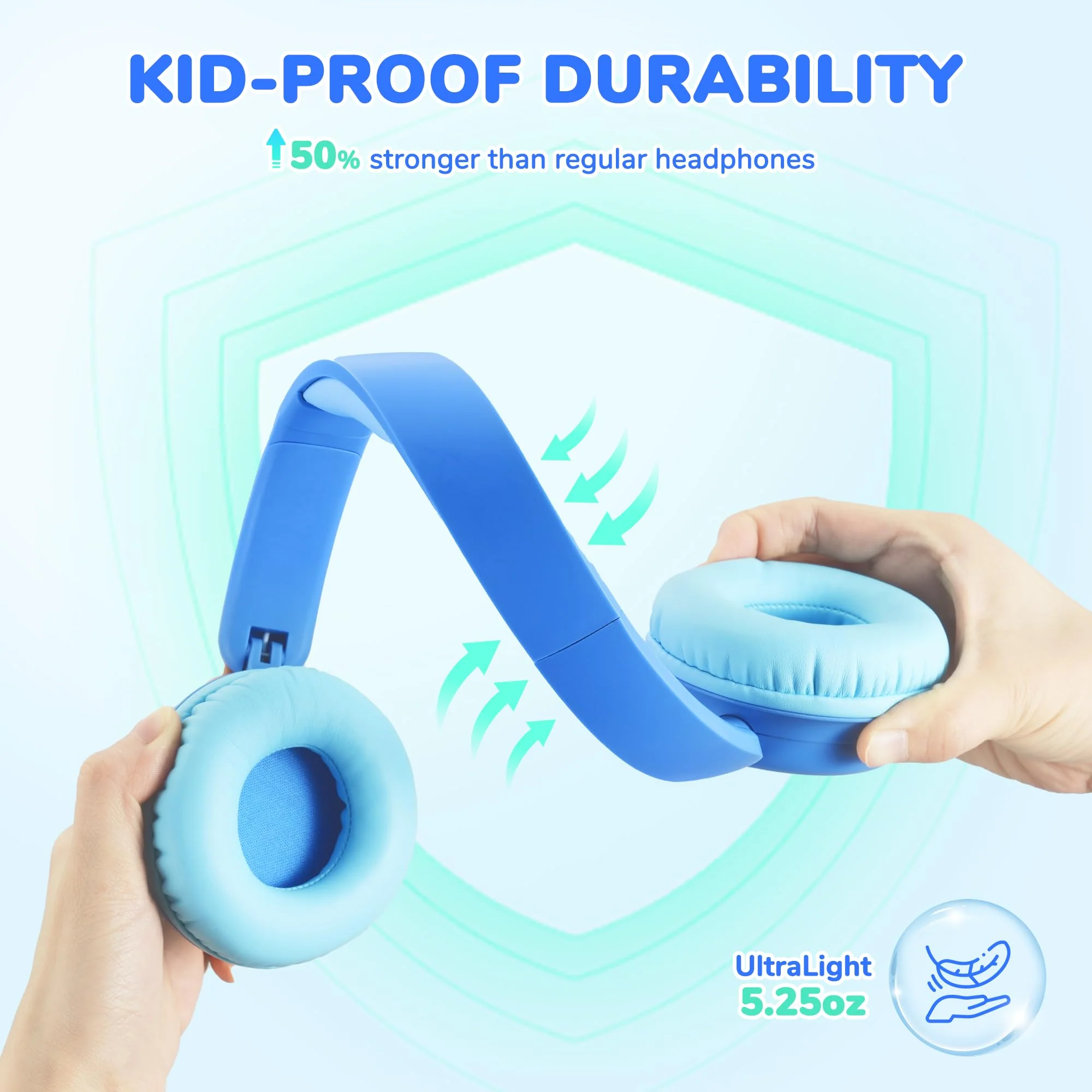 iClever BTH22 Kids Bluetooth Headphones, 60H Play Time, 74/85 dBA Safe Volume, Bluetooth 5.4, USB C, Over Ear Kids Headphones Wireless with Mic AUX Cord for iPad/Tablet/Travel/School, Blue - Image 3