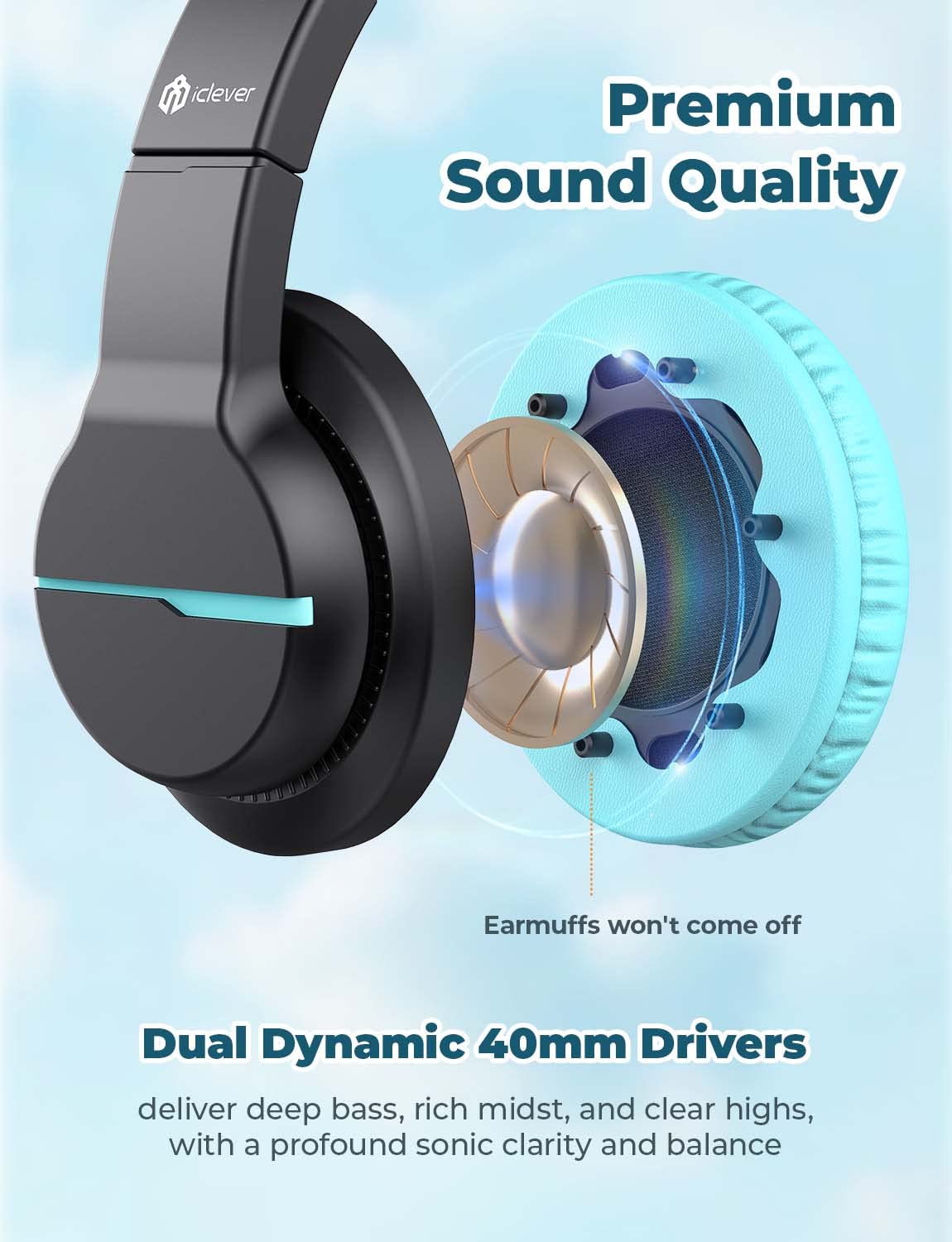 iClever HS19 Kids Headphones with Microphone for School, Volume Limiter 85/94dB, Over-Ear Girls Boys Headphones for Kids with Shareport, Foldable Wired Headphones for iPad/Travel (Black) Black - Image 4