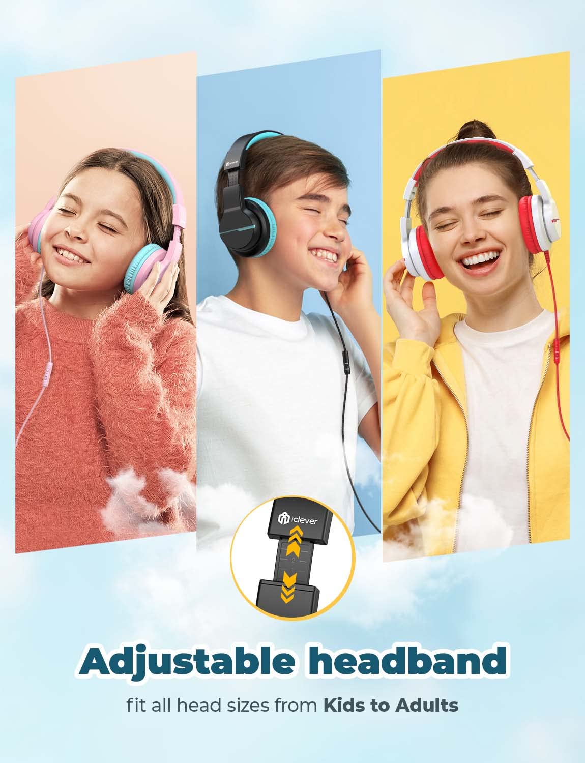 iClever HS19 Kids Headphones with Microphone for School, Volume Limiter 85/94dB, Over-Ear Girls Boys Headphones for Kids with Shareport, Foldable Wired Headphones for iPad/Travel (Black) Black - Image 6