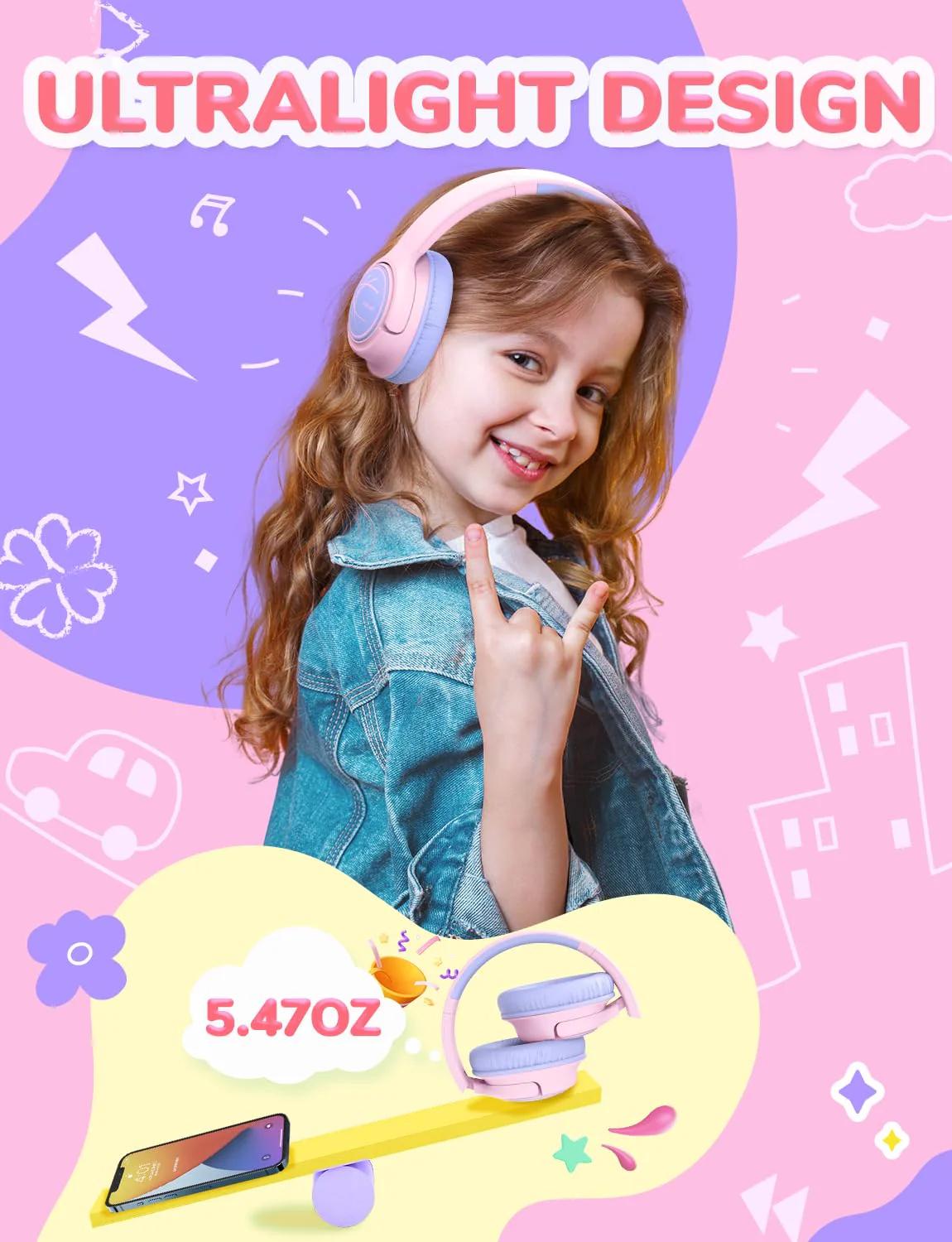 iClever Kids Headphones with Cord, 85dBA Safe Volume Wired Headphones for Kids, Stereo Sound Foldable Adjustable, 3.5mm Jack, Over Ear Kids Headphones for School/Boys/Girls/iPad/Tablet/Travel, Pink - Image 4