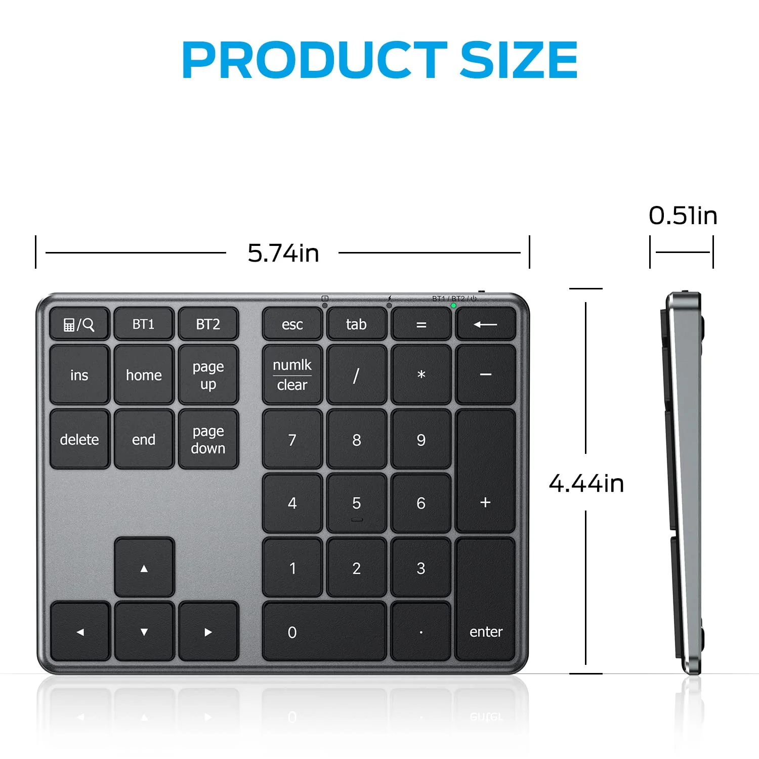 iClever Number Pad, Aluminum Wireless Number Pad for Multi Devices, USB-C Rechargeable, External 34-Keys Bluetooth Keyboard for Data Entry, Compatible for Laptop, Mac, iMac, Tablet, PC Desktop Black - Image 6