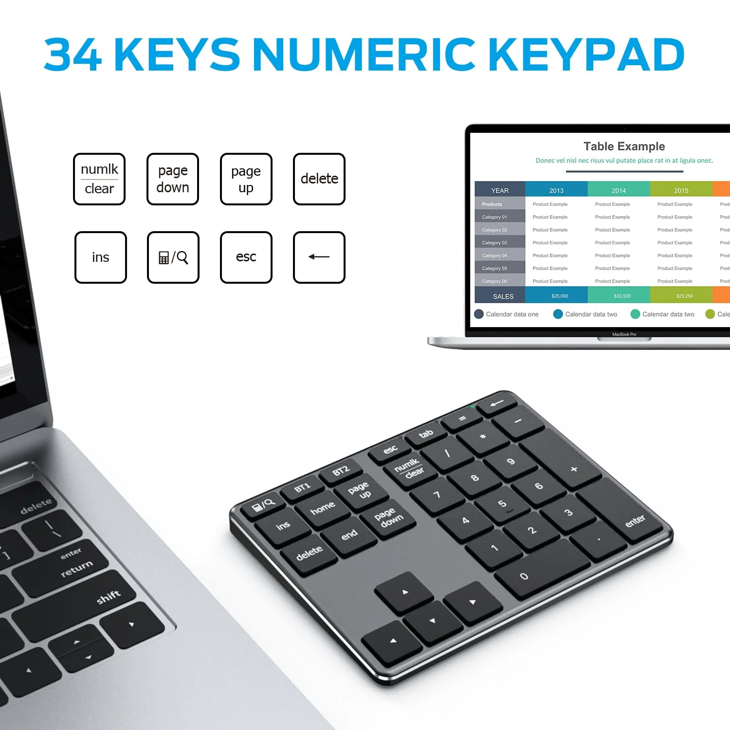 iClever Number Pad, Aluminum Wireless Number Pad for Multi Devices, USB-C Rechargeable, External 34-Keys Bluetooth Keyboard for Data Entry, Compatible for Laptop, Mac, iMac, Tablet, PC Desktop Black - Image 7