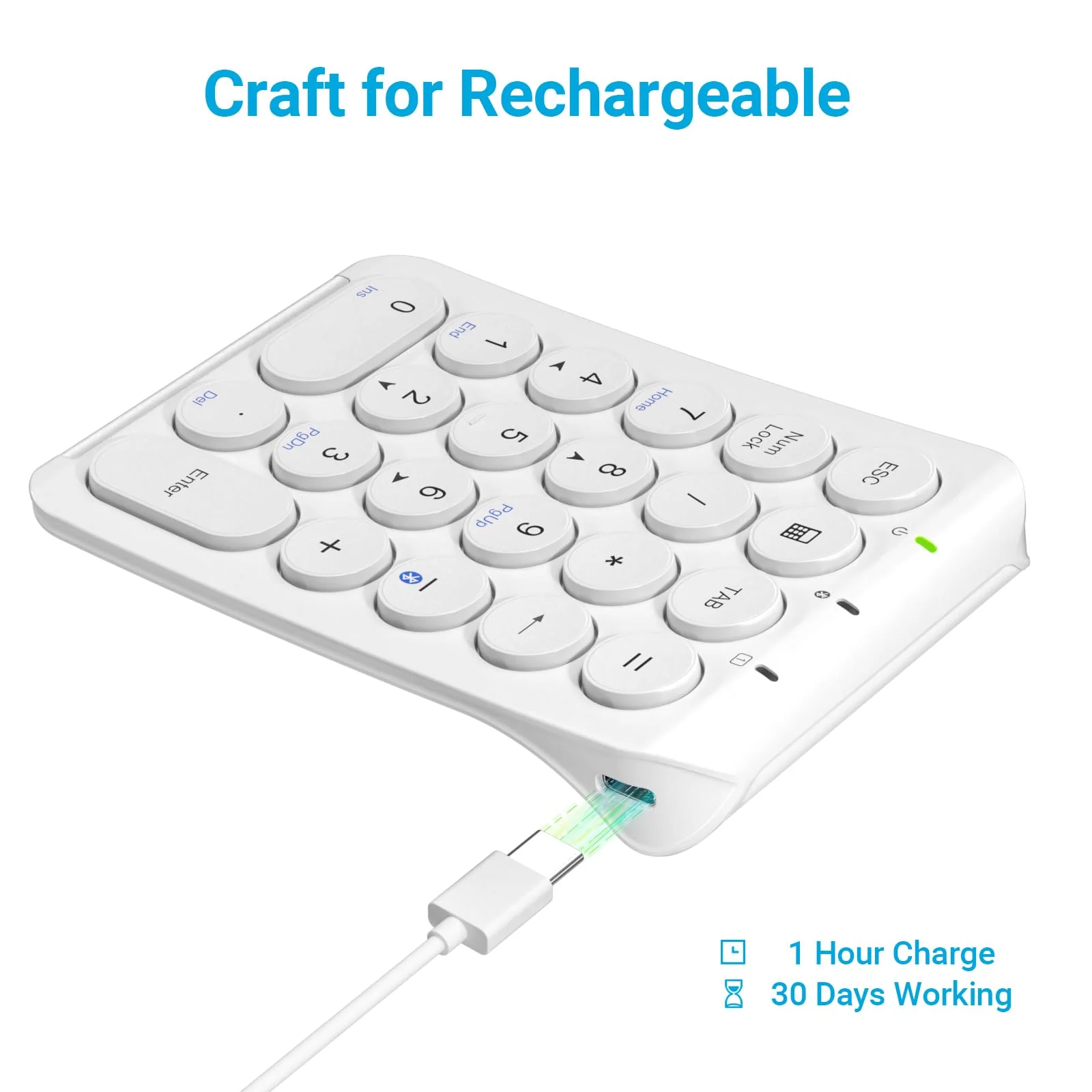 iClever Number Pad, KP08 Bluetooth Number Pad, Ultra Slim and Lightweight, USB-C Charge, Number Pad for Laptop, iPad, Mac, iMac, Tablet, PC Desktop - Image 3