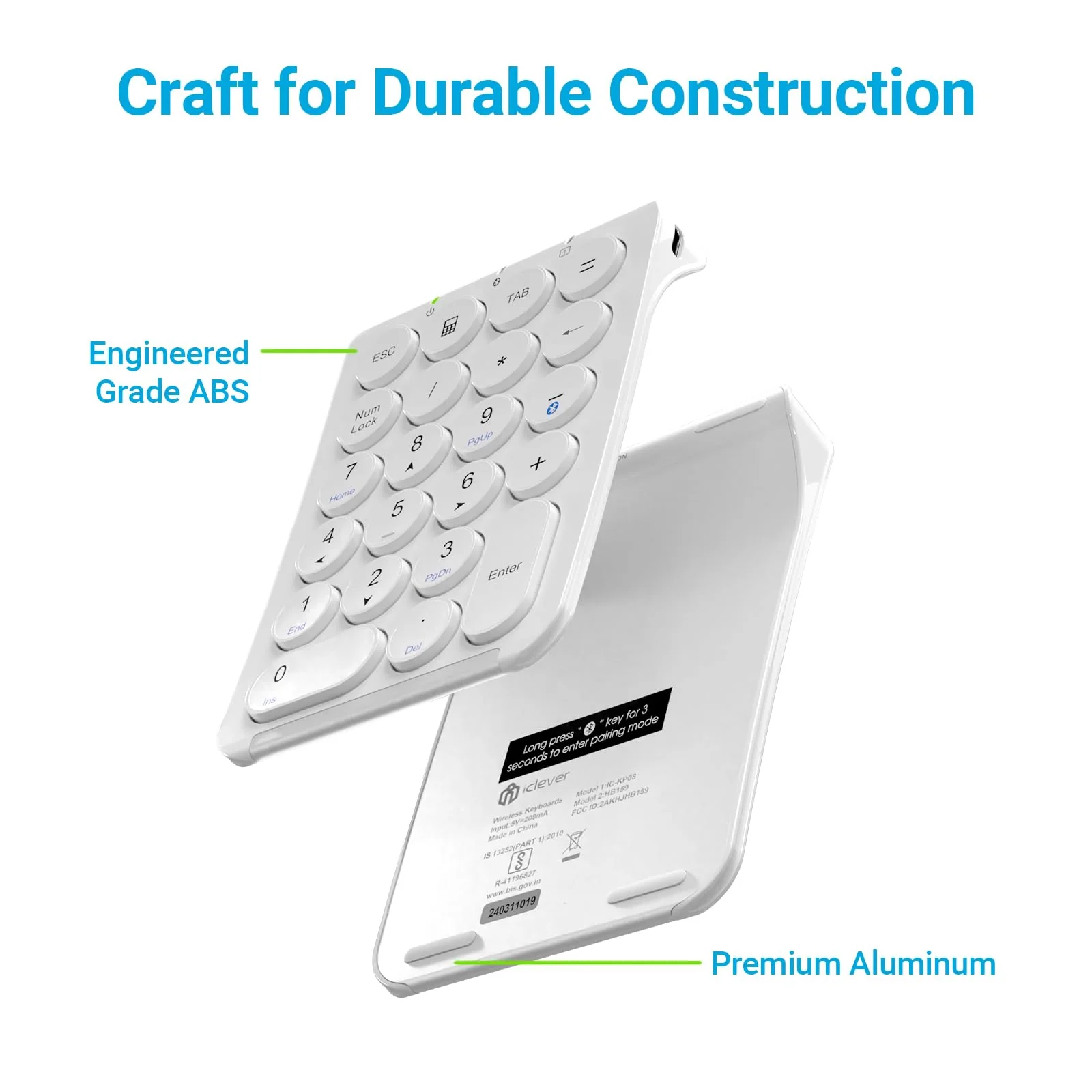 iClever Number Pad, KP08 Bluetooth Number Pad, Ultra Slim and Lightweight, USB-C Charge, Number Pad for Laptop, iPad, Mac, iMac, Tablet, PC Desktop - Image 5