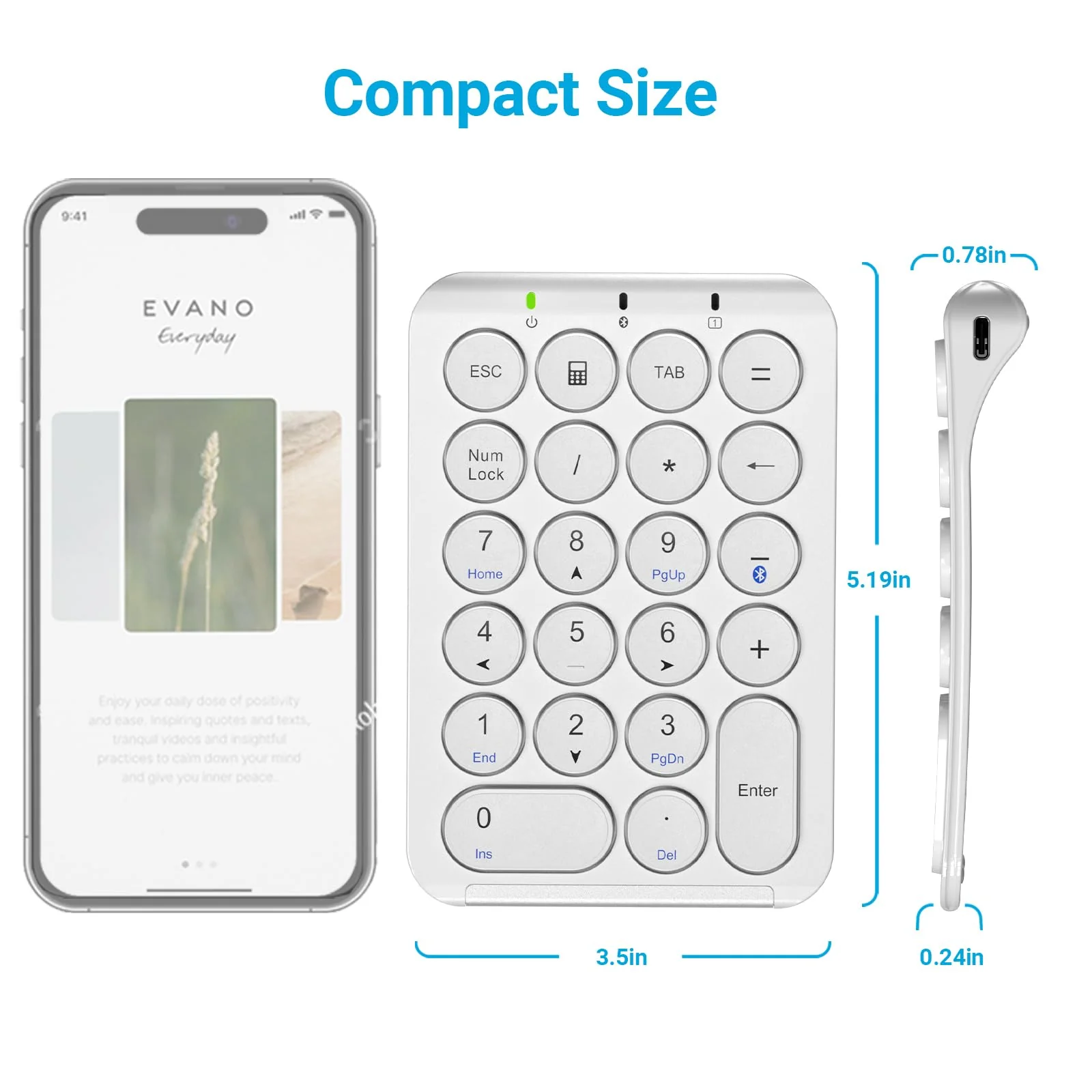 iClever Number Pad, KP08 Bluetooth Number Pad, Ultra Slim and Lightweight, USB-C Charge, Number Pad for Laptop, iPad, Mac, iMac, Tablet, PC Desktop - Image 7