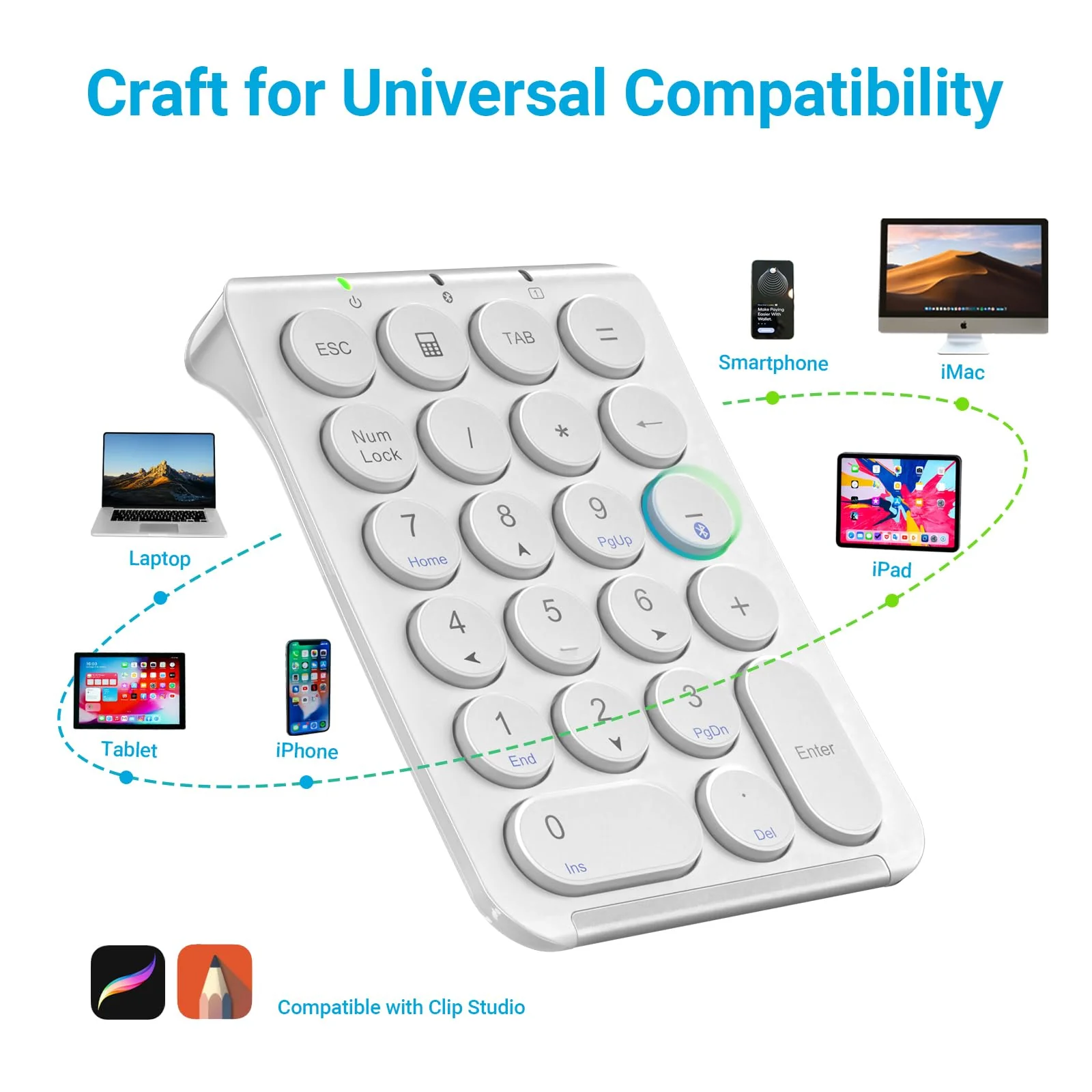 iClever Number Pad, KP08 Bluetooth Number Pad, Ultra Slim and Lightweight, USB-C Charge, Number Pad for Laptop, iPad, Mac, iMac, Tablet, PC Desktop - Image 8