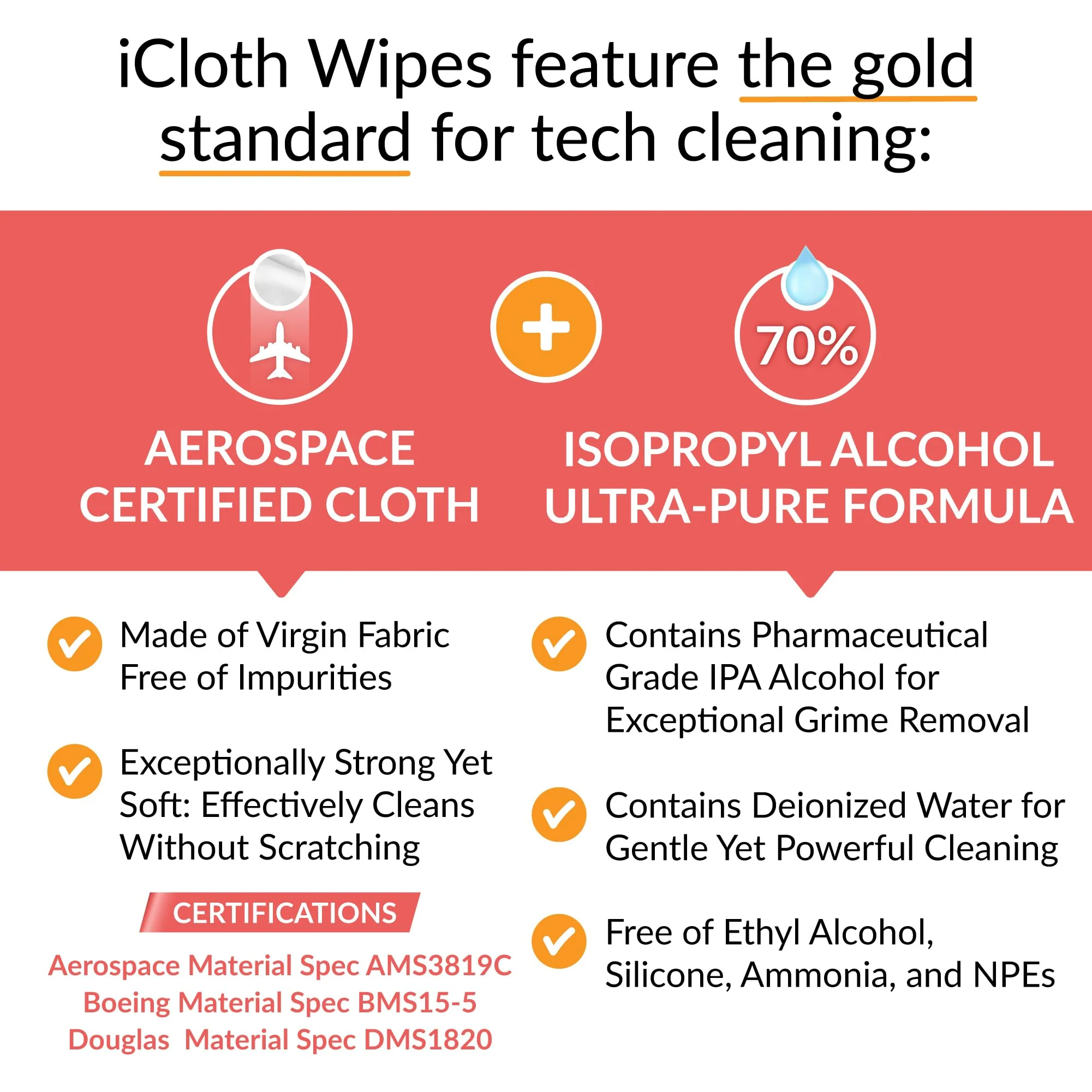 iCloth 70% Isopropyl Alcohol Large Wipes for Electronics (5x7 in) – Laptop, Computer Monitor, Phone, and Screen Cleaner – Lint-Free, Streak-Free, Scratch-Free – 50 Wipes 1 Count (Pack of 50) - Image 4