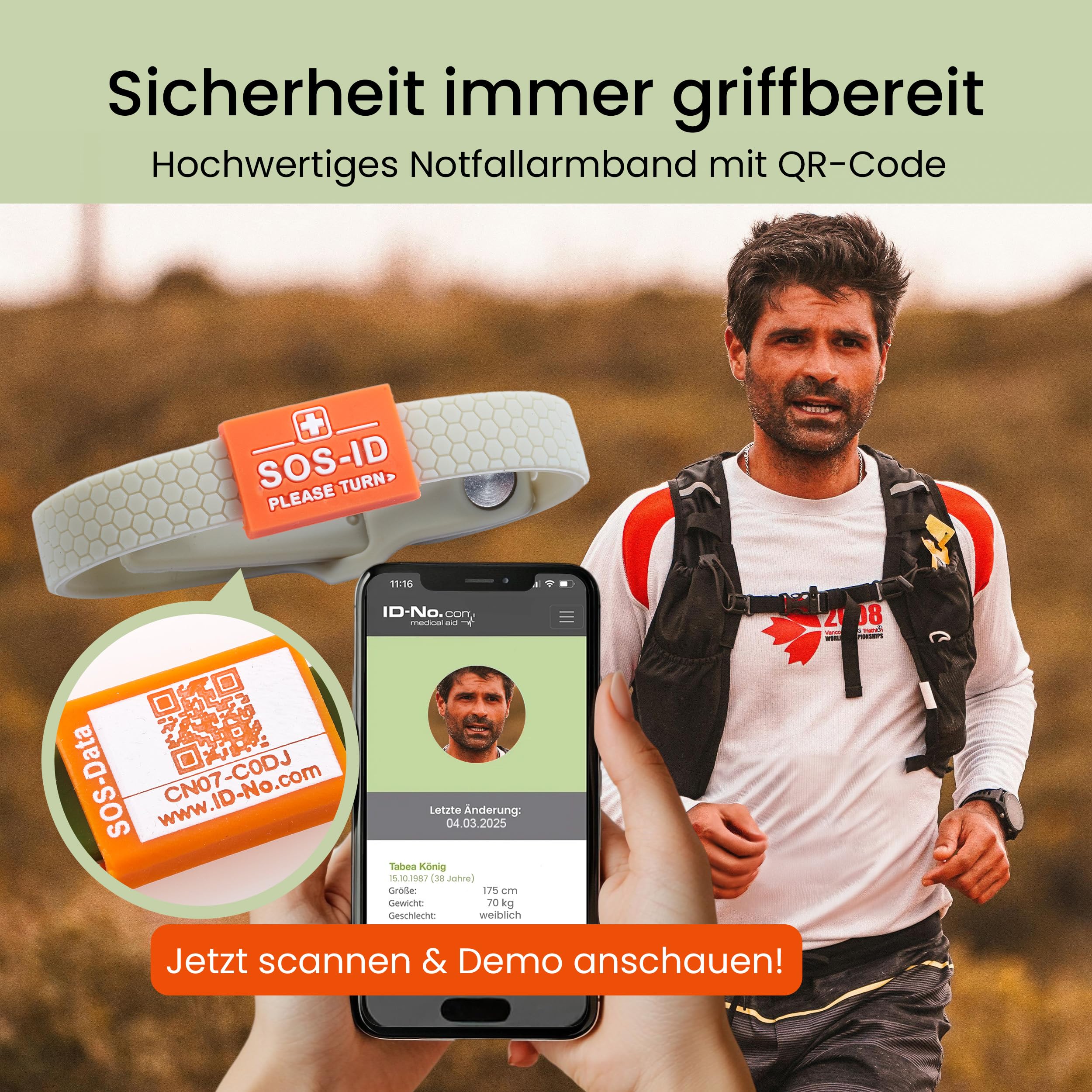 ID-No Sports Emergency Soft Silicone Bracelet with QR Code (Taupe) - Durable & Waterproof SOS Wristband for Emergencies - Quick Access to Important Health Data taupe - Image 2