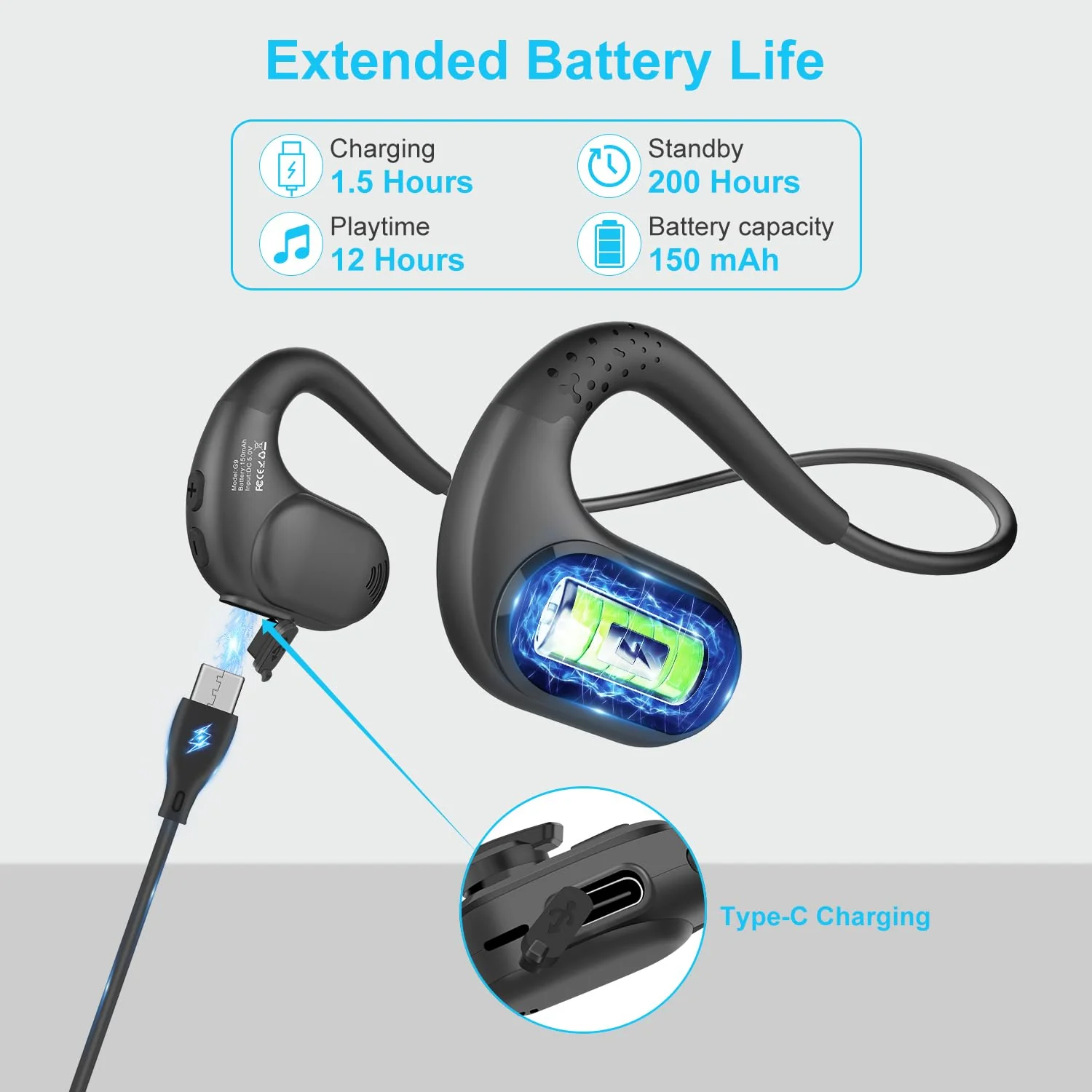 iDIGMALL Bluetooth Headset with Detachable Microphone, Multi-Point Wireless Headset w/DSP Noise Canceling Mic for Phone PC Laptop, Comfort & Light Open Ear headphones for Office Meeting Home Work, 12H G9-Black - Image 6
