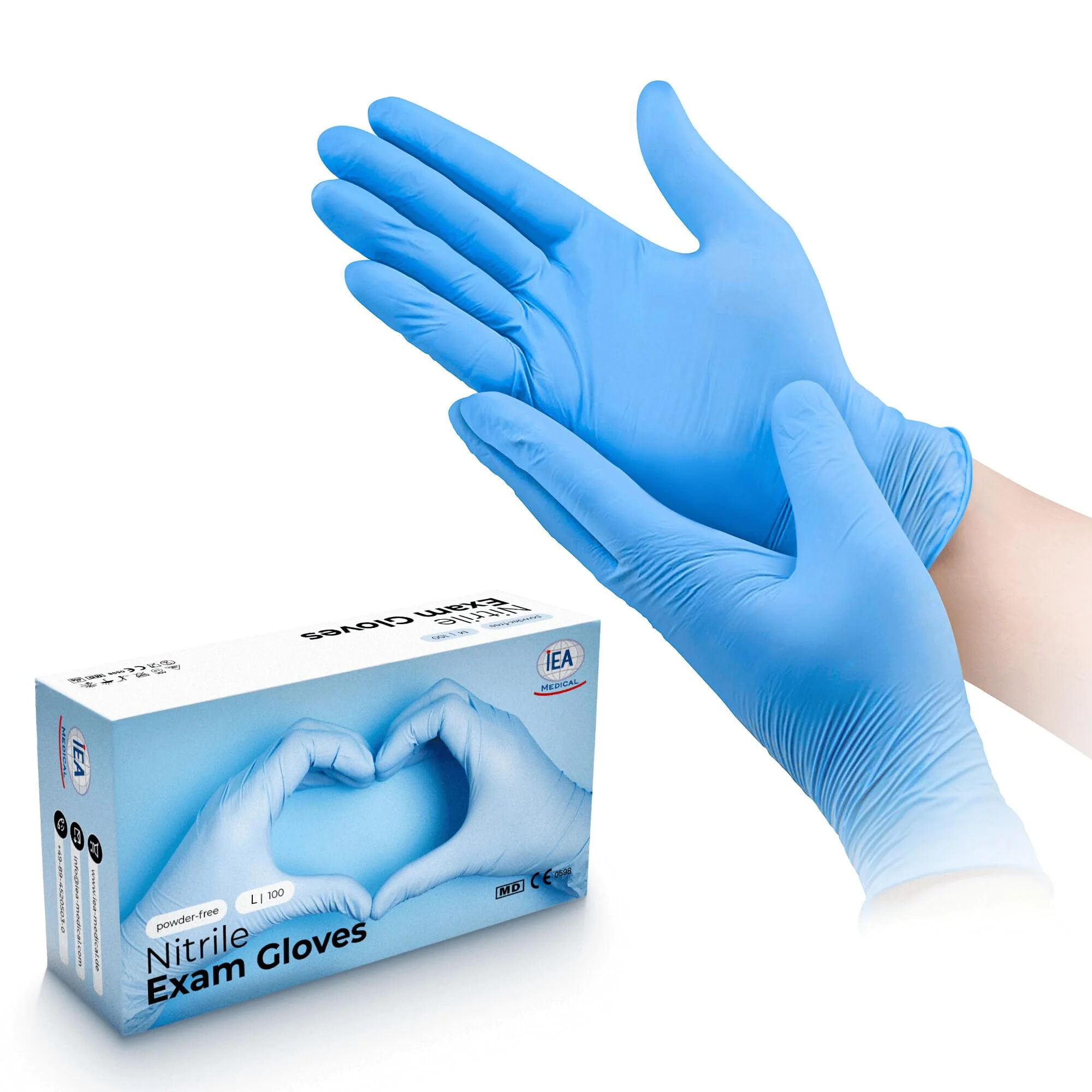 IEA Medical Nitrile Gloves, L, Blue, Pack of 100, Disposable Gloves, Tear-Resistant, Examination Gloves, Latex-Free Gloves, Disposable Gloves - Image 2