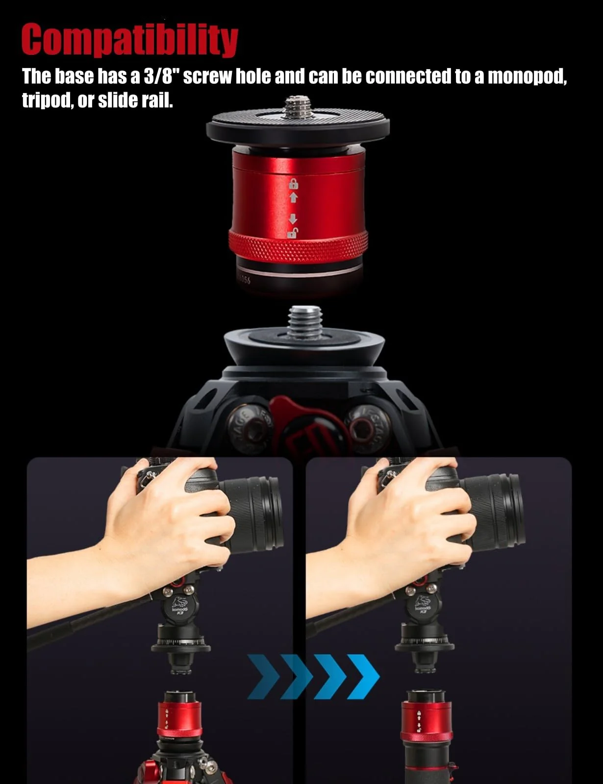 IFOOTAGE CB3-QRM01 Monopod Quick Release Platform, 3/8 Inch Screw Base, Compatible with Most Monopods and Tripods - Image 3