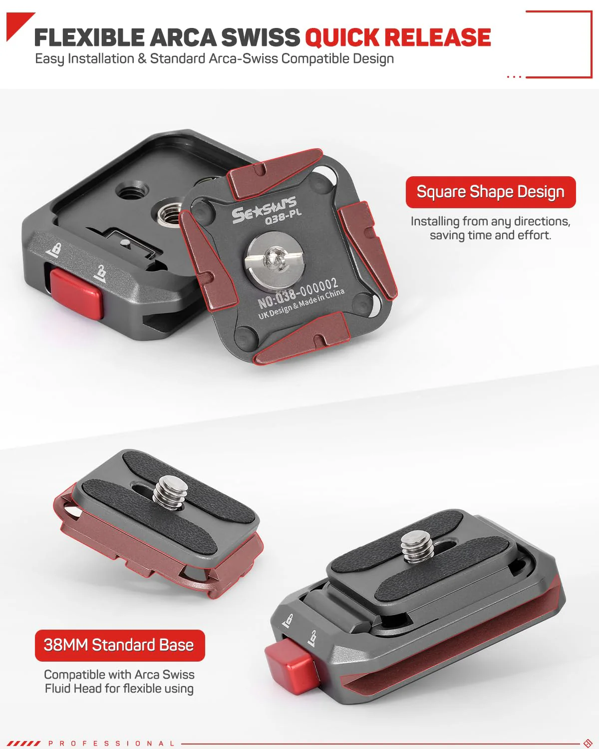 IFOOTAGE Q38 Quick Release Plate, Camera Quick Release Tripod Mount Adapter with 1/4" Screw, QR Adapter for Sony Canon DSLR, Tripods, Monopods, Sliders, Stablizers, Monitors Q38-Standard - Image 4