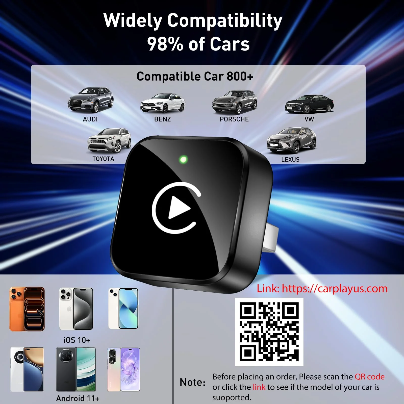 iGENJUN Wireless CarPlay Adapter 2026 Upgrade Mini Design, USB/USB-C Plug & Play Converts CarPlay to Wireless - Easy Use Fast Stable Connection Car Play for iPhone & Android Black - Image 3
