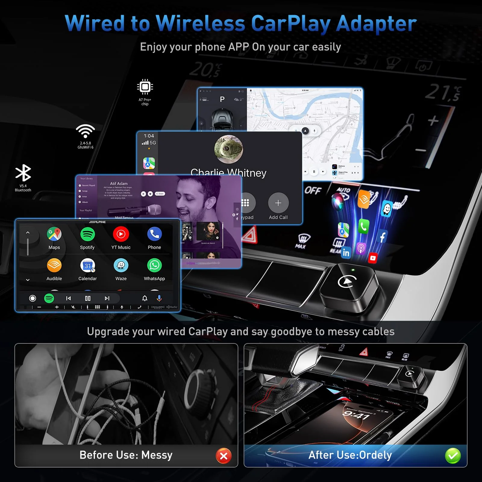 iGENJUN Wireless CarPlay Adapter 2026 Upgrade Mini Design, USB/USB-C Plug & Play Converts CarPlay to Wireless - Easy Use Fast Stable Connection Car Play for iPhone & Android Black - Image 4