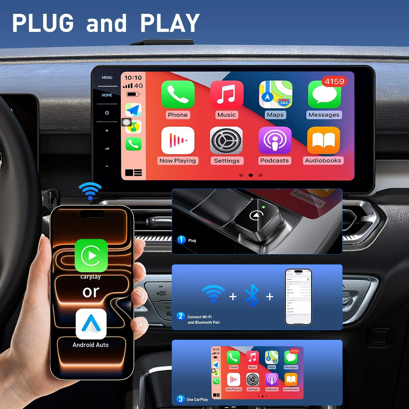 iGENJUN Wireless CarPlay Adapter 2026 Upgrade Mini Design, USB/USB-C Plug & Play Converts CarPlay to Wireless - Easy Use Fast Stable Connection Car Play for iPhone & Android Black - Image 6