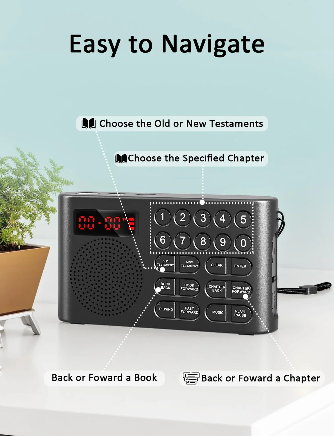 iGuerburn KJV Audio Bible Player for Seniors, Electronic Bible Old & New Testament in King James Version, Easy Read Talking Bible with 26H Playtime - Image 6