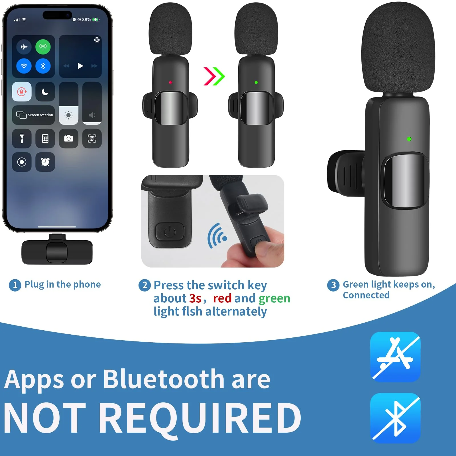 IIQ Wireless Lavalier Microphone for iPhone, Mini Professional Wireless Lavalier Microphone, Wireless Clip Mic, Tiny Lapel Microphone for iPad, for Video Interview Podcast, Facebook, YouTube 1Single Mic - Image 2