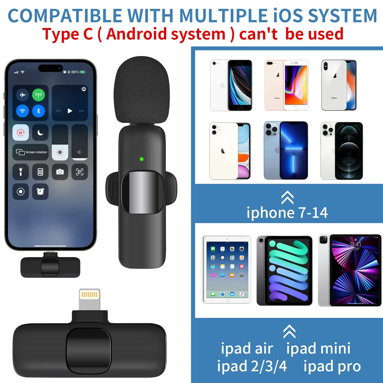 IIQ Wireless Lavalier Microphone for iPhone, Mini Professional Wireless Lavalier Microphone, Wireless Clip Mic, Tiny Lapel Microphone for iPad, for Video Interview Podcast, Facebook, YouTube 1Single Mic - Image 4