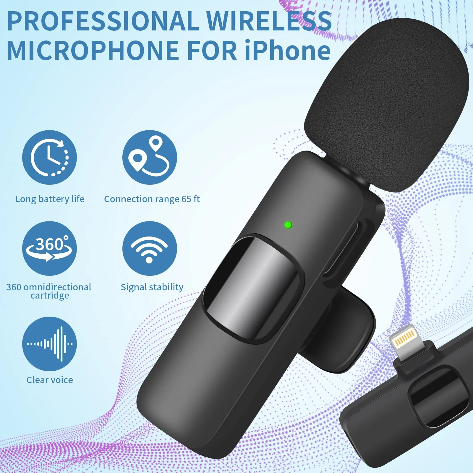 IIQ Wireless Lavalier Microphone for iPhone, Mini Professional Wireless Lavalier Microphone, Wireless Clip Mic, Tiny Lapel Microphone for iPad, for Video Interview Podcast, Facebook, YouTube 1Single Mic - Image 6