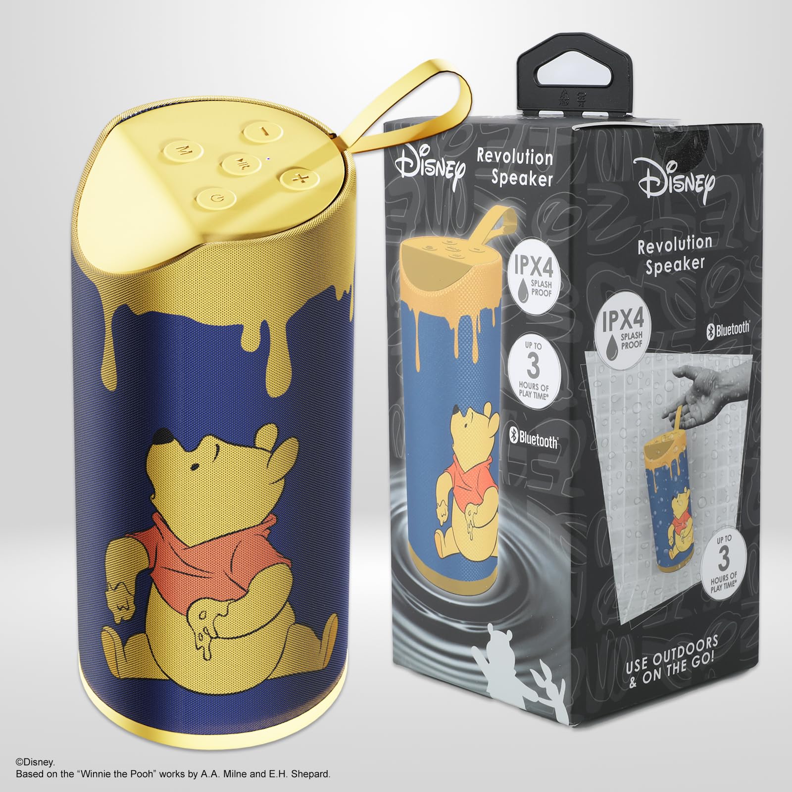 iJoy Disney Winnie The Pooh Wireless Bluetooth Speaker- Splashproof Rechargeable Wireless Speaker w/ 3Hrs Playtime/SD Slot/FM Radio | Classic Winnie The Pooh Gifts for Women, Men, Teens and Kids Honey Drip - Image 7