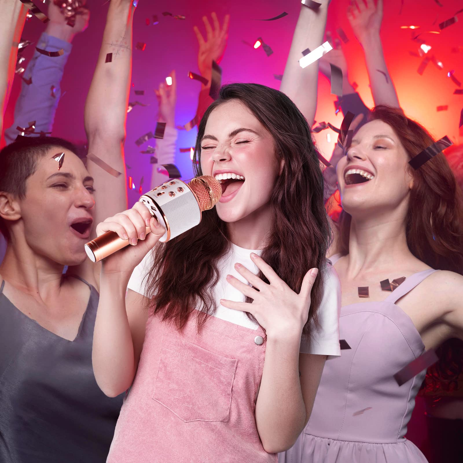 iJoy Wireless Karaoke Microphone - Bluetooth Karaoke Speaker with Voice Changer - Portable Singalong Microphone for Adults and Kids Rose Gold - Image 2