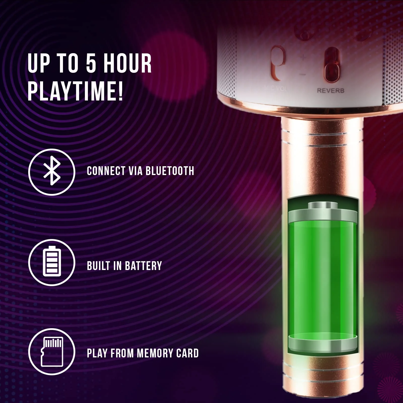 iJoy Wireless Karaoke Microphone - Bluetooth Karaoke Speaker with Voice Changer - Portable Singalong Microphone for Adults and Kids Rose Gold - Image 6