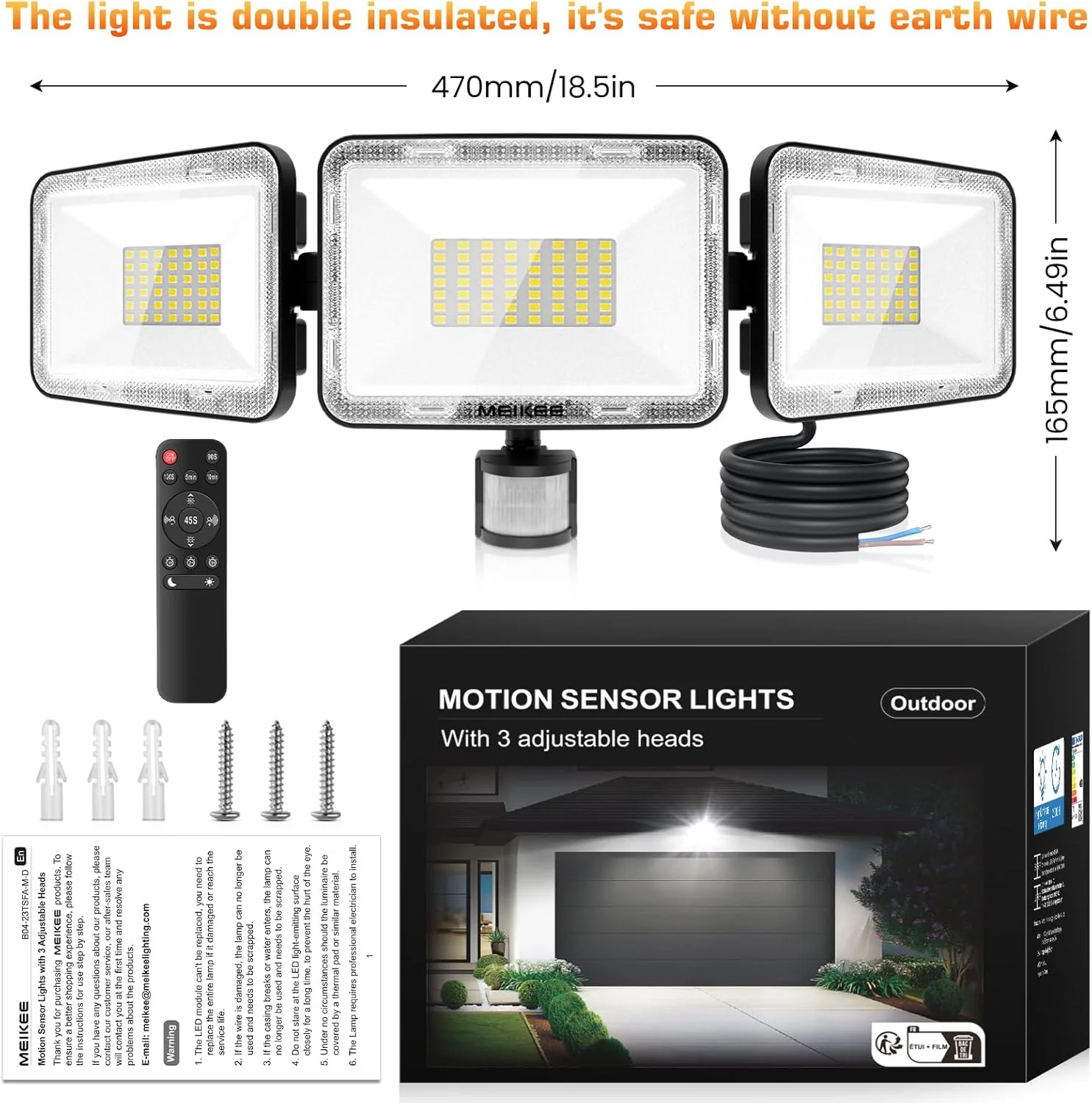 iMaihom 50W Motion Sensor Outdoor Lights, 5000LM Hardwired Motion Sensor Flood Light, Dusk to Dawn Outdoor Lighting, 6500K LED Security Light, IP65 Waterproof Motion Detector Lights for Outside, Black - Image 4