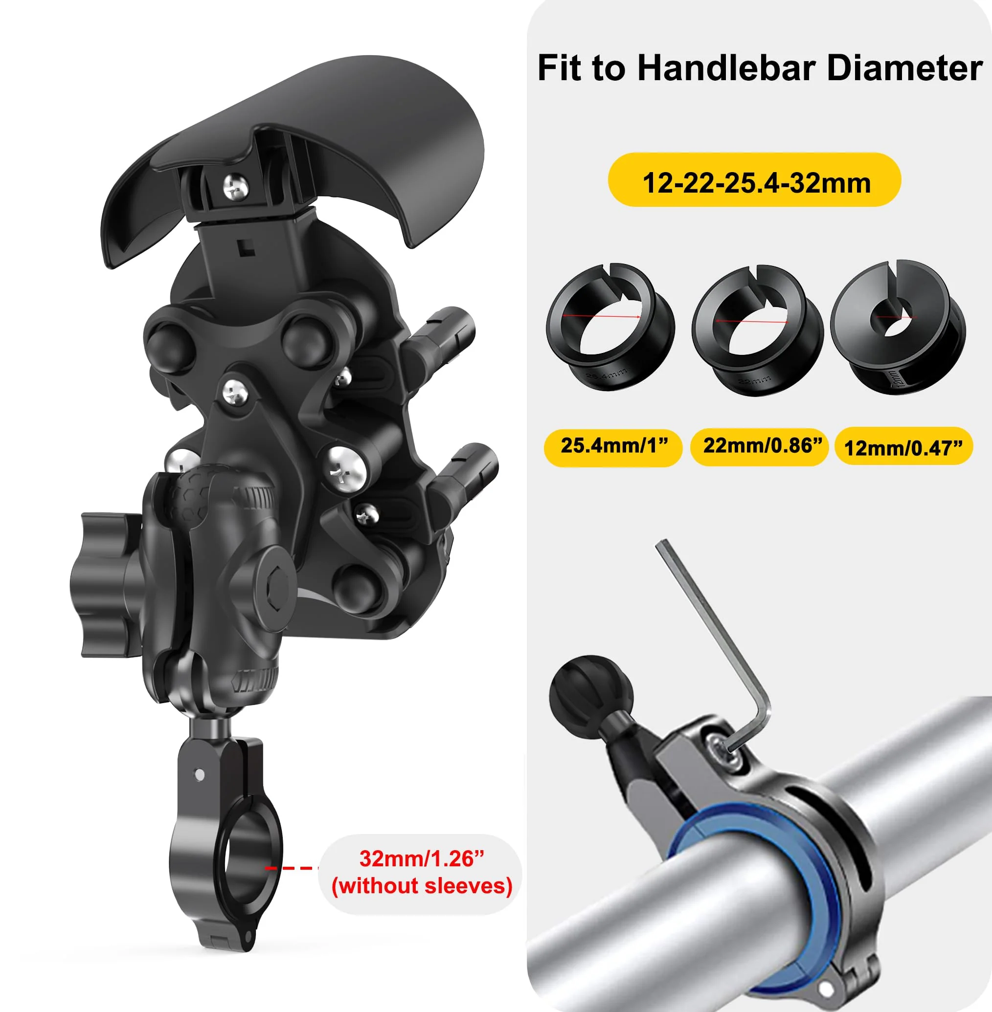 iMESTOU Anti-Vibration Motorcycle Phone Mount, Shock Damping Bike Cellphone Holder with 1" Ball Mount Base 720° Rotatable Fits for 12-32mm Handlebars, Widely Compatible with 5.4"-7.0" Smartphones - Image 5