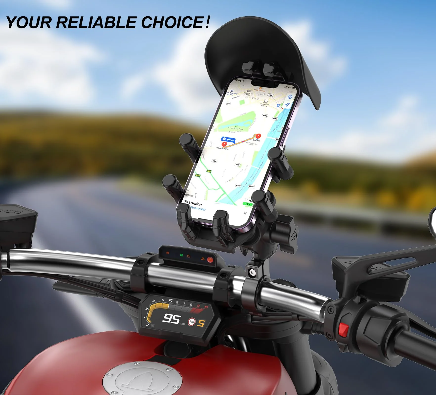 iMESTOU Anti-Vibration Motorcycle Phone Mount, Shock Damping Bike Cellphone Holder with 1" Ball Mount Base 720° Rotatable Fits for 12-32mm Handlebars, Widely Compatible with 5.4"-7.0" Smartphones - Image 8