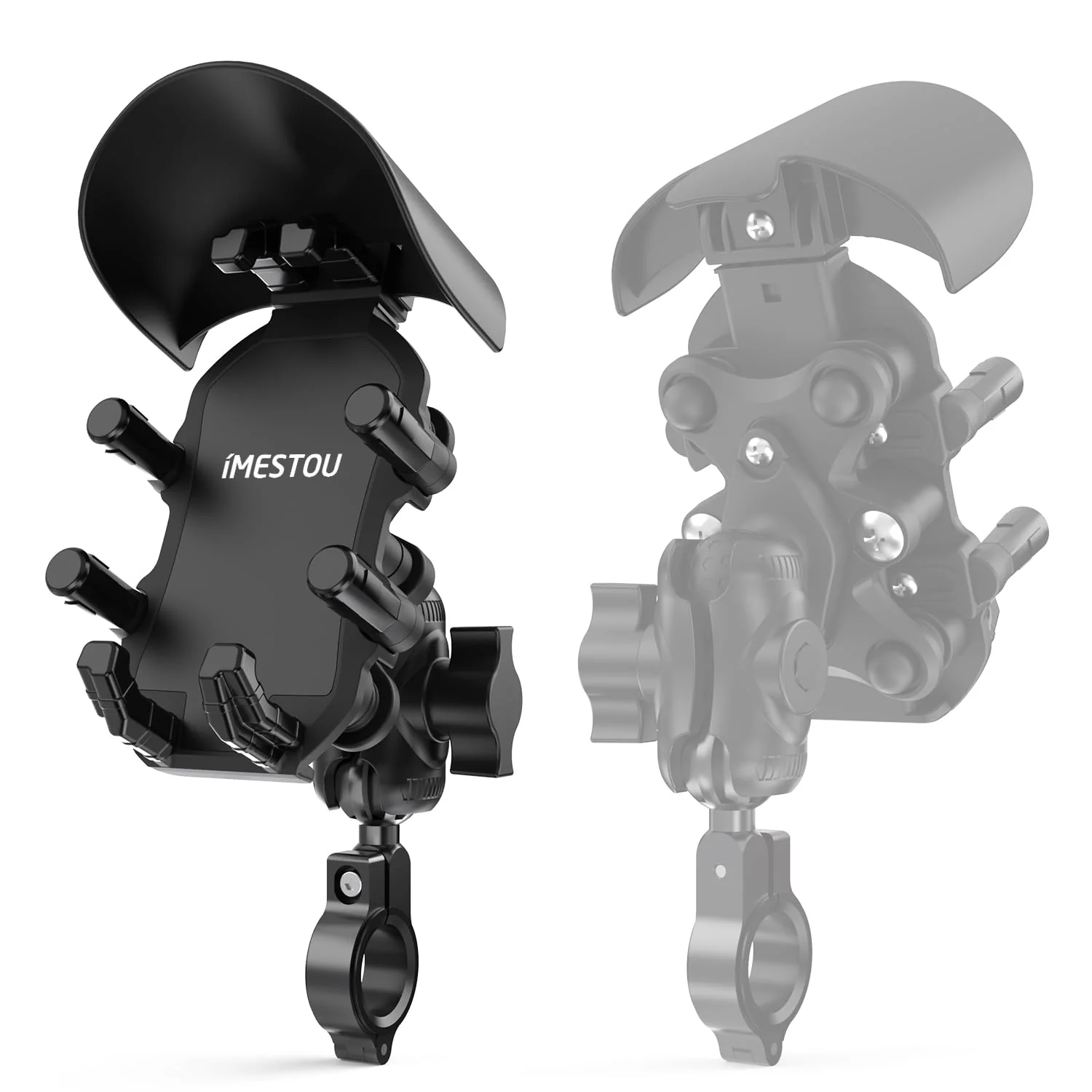 iMESTOU Anti-Vibration Motorcycle Phone Mount, Shock Damping Bike Cellphone Holder with 1" Ball Mount Base 720° Rotatable Fits for 12-32mm Handlebars, Widely Compatible with 5.4"-7.0" Smartphones - Image 9