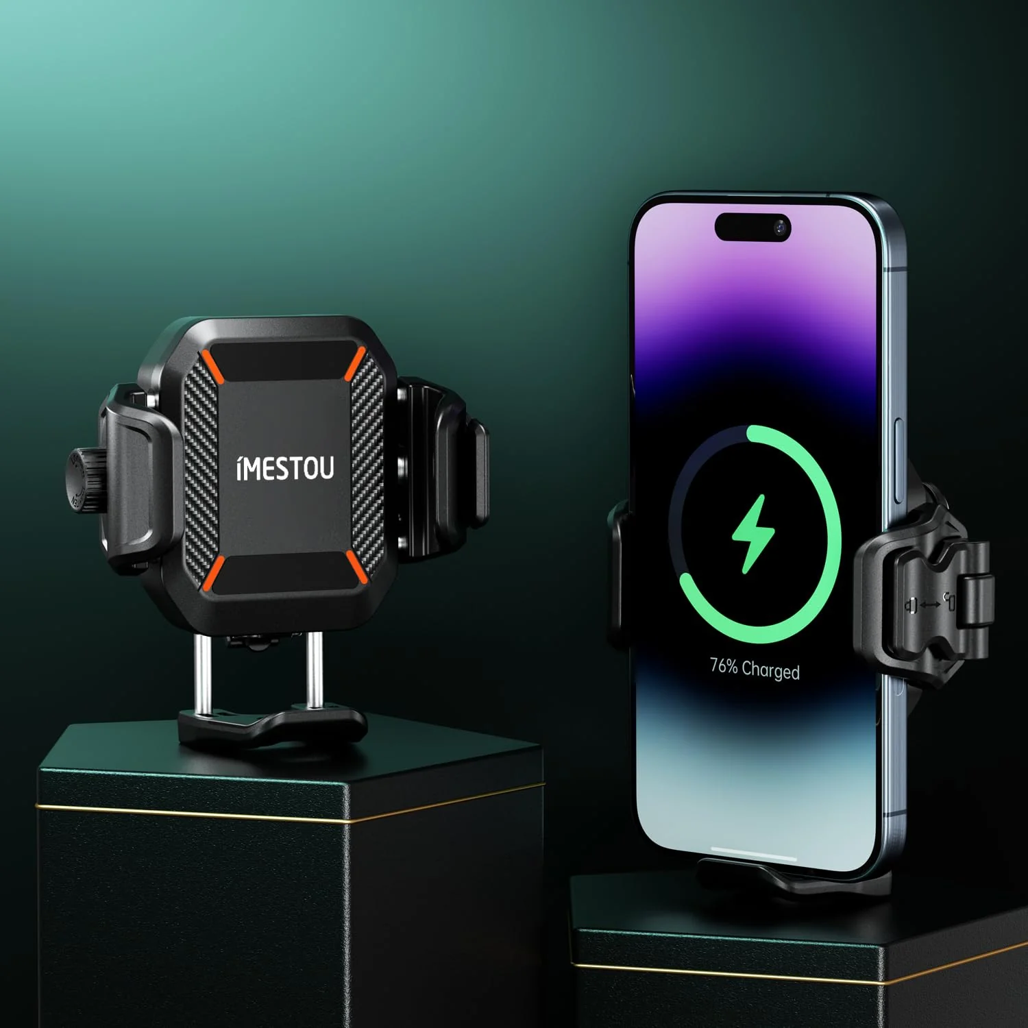 iMESTOU Motorcycle Phone Mount with Wireless Charger 15W & USB-C Port 36W, Shock Absorption 1" Ball Mount Fits for 5.4"-7.2" Phones Up to 15mm Thick, Works with 12-24V Vehicles (without mounting base) - Image 9