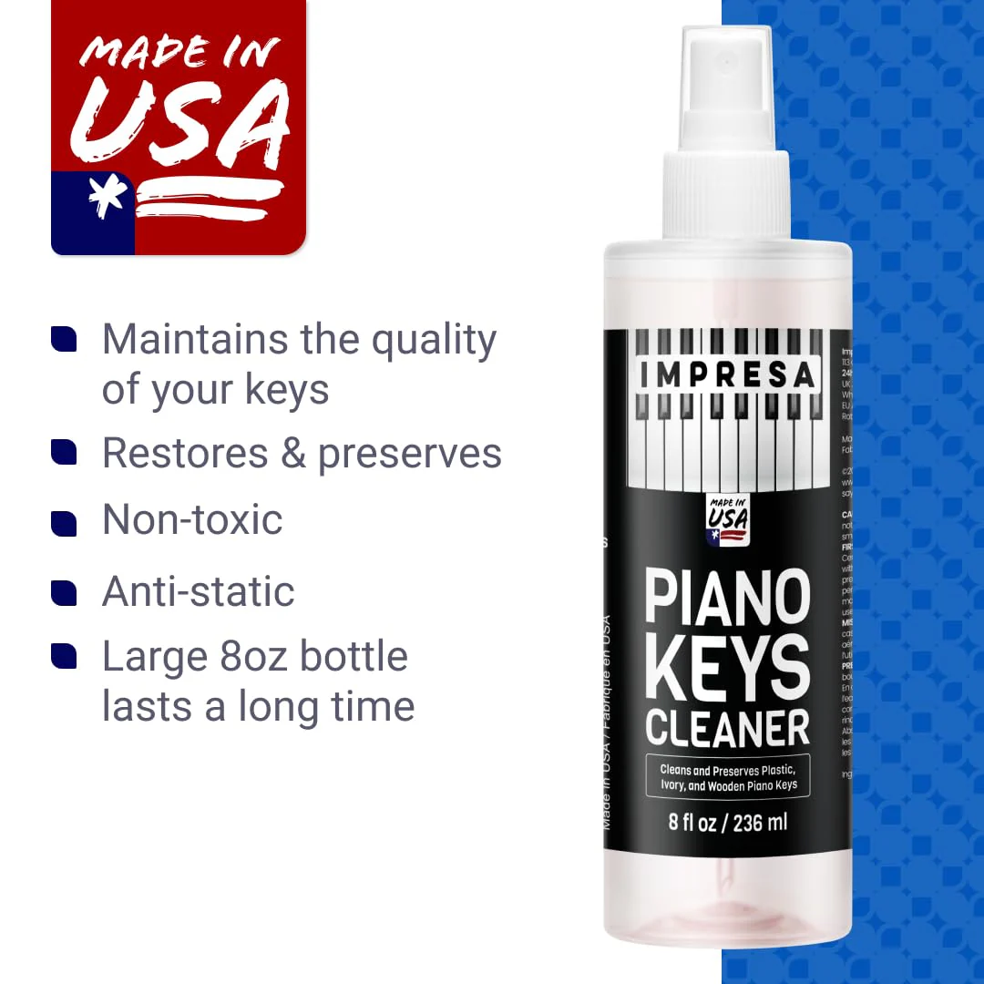 IMPRESA Piano Key Cleaner Spray - Piano Keyboard Cleaning Kit & Solution - Non-Toxic Low-Odor Keyboard Cleaner for Grand & Baby Grand Keys - 8 Fl Oz, Clear, Pack of 1 - Image 6